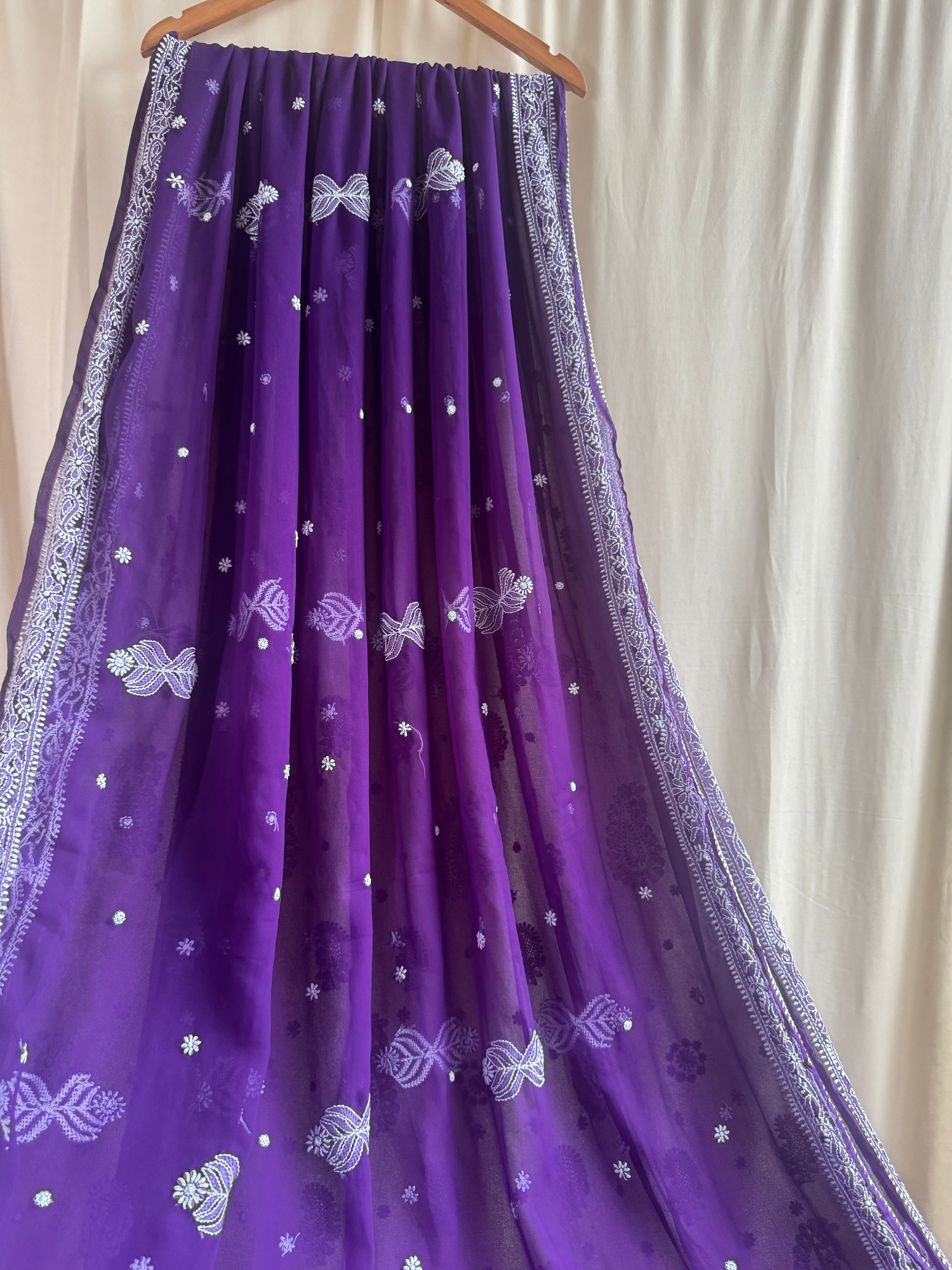 Georgette Chikankari saree in Purple ARIAA CHIKANKARI