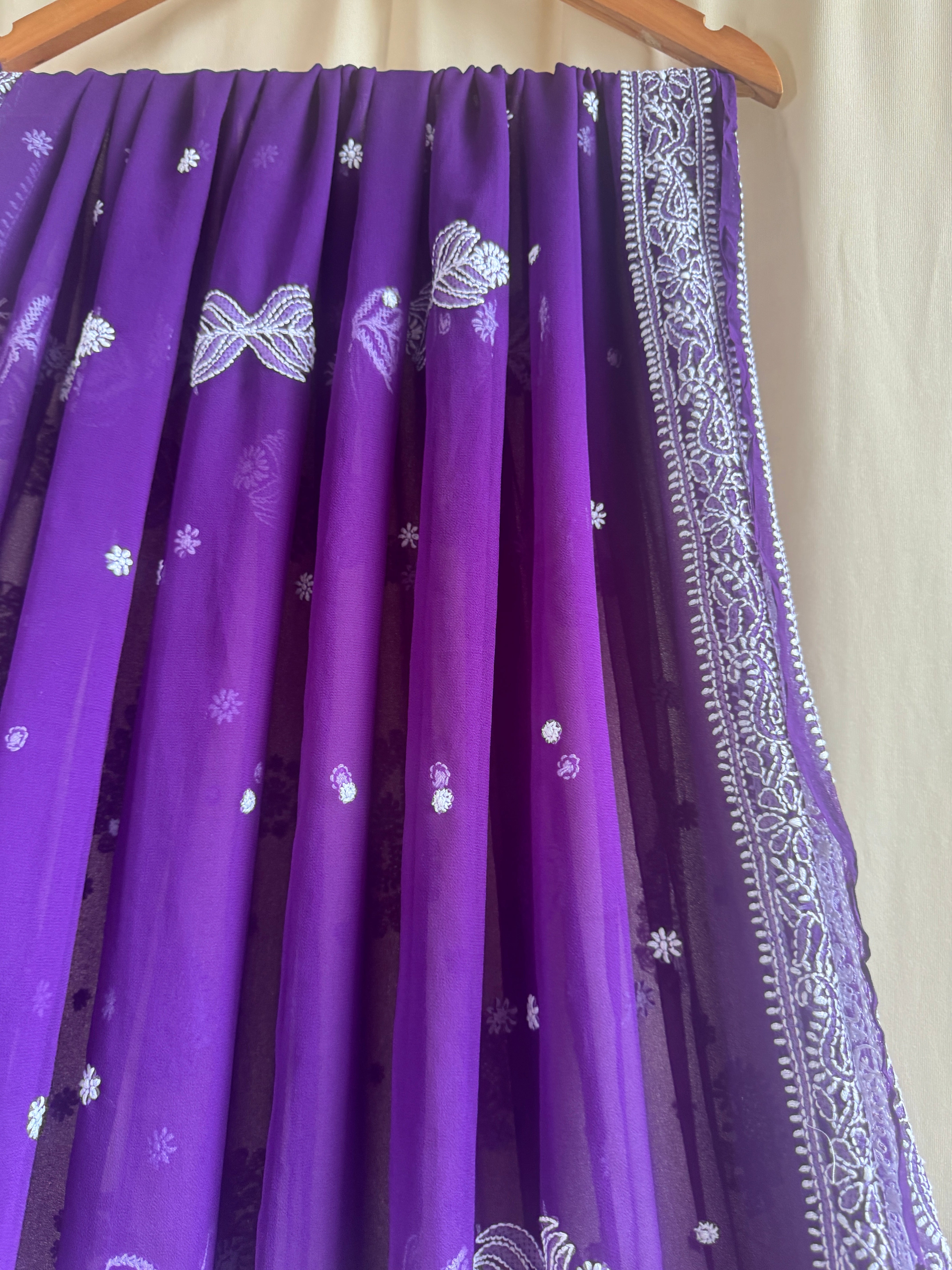 Georgette Chikankari saree in Purple ARIAA CHIKANKARI