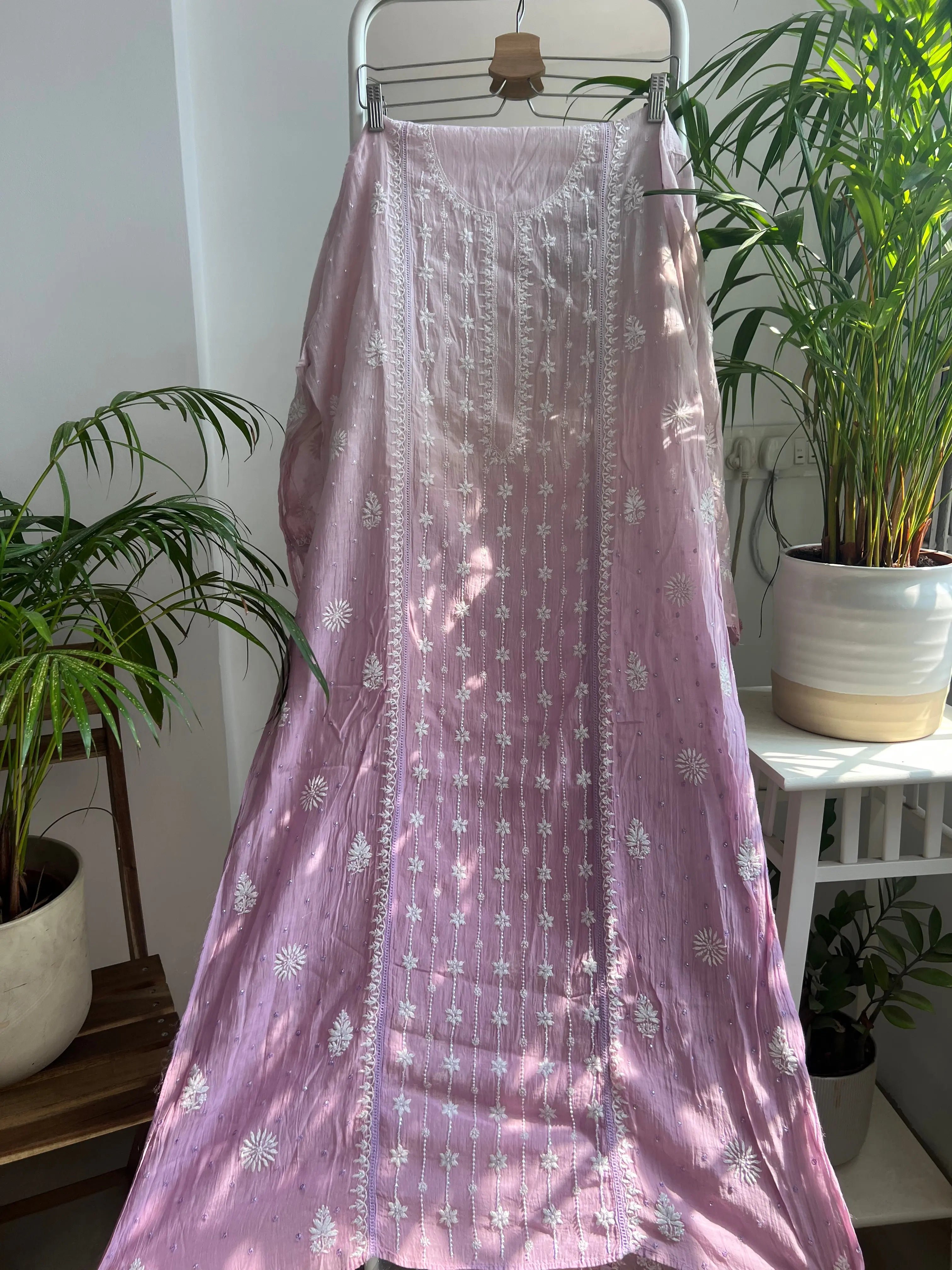 Mul Chanderi Tunic - Lilac Ombre' ARIAA CHIKANKARI