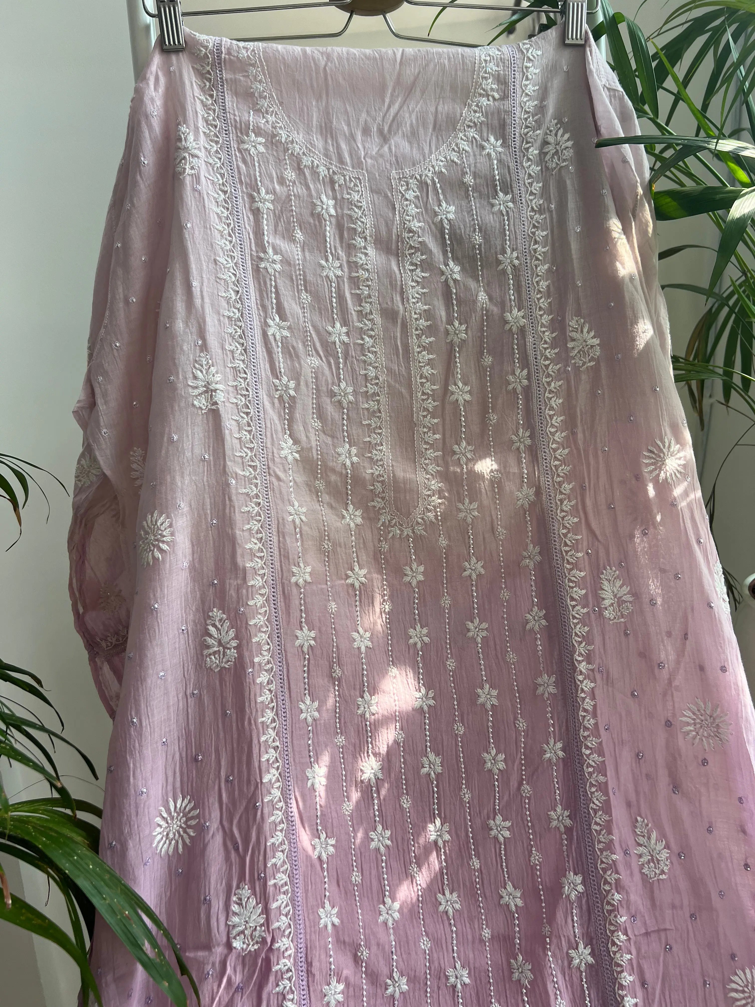 Mul Chanderi Tunic - Lilac Ombre' ARIAA CHIKANKARI