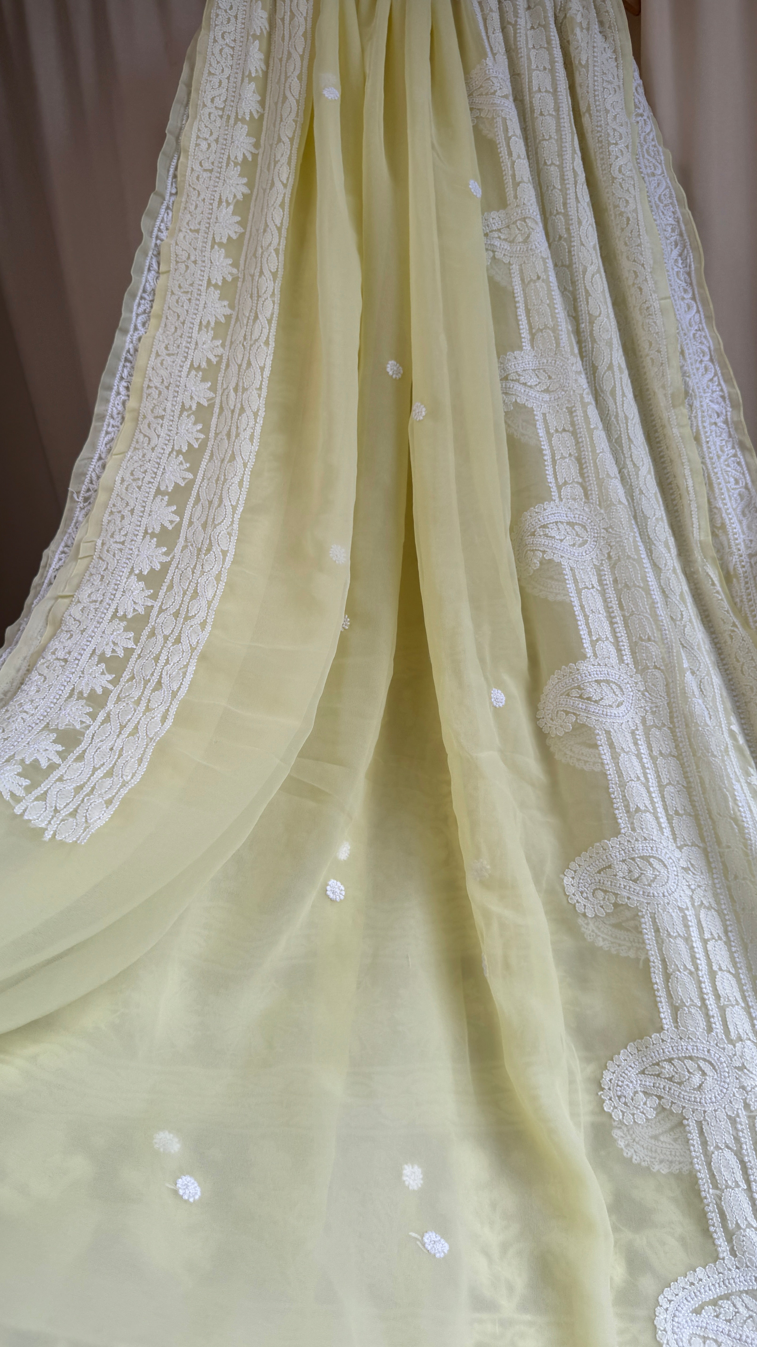 Georgette Chikankari saree in Lemon Yellow