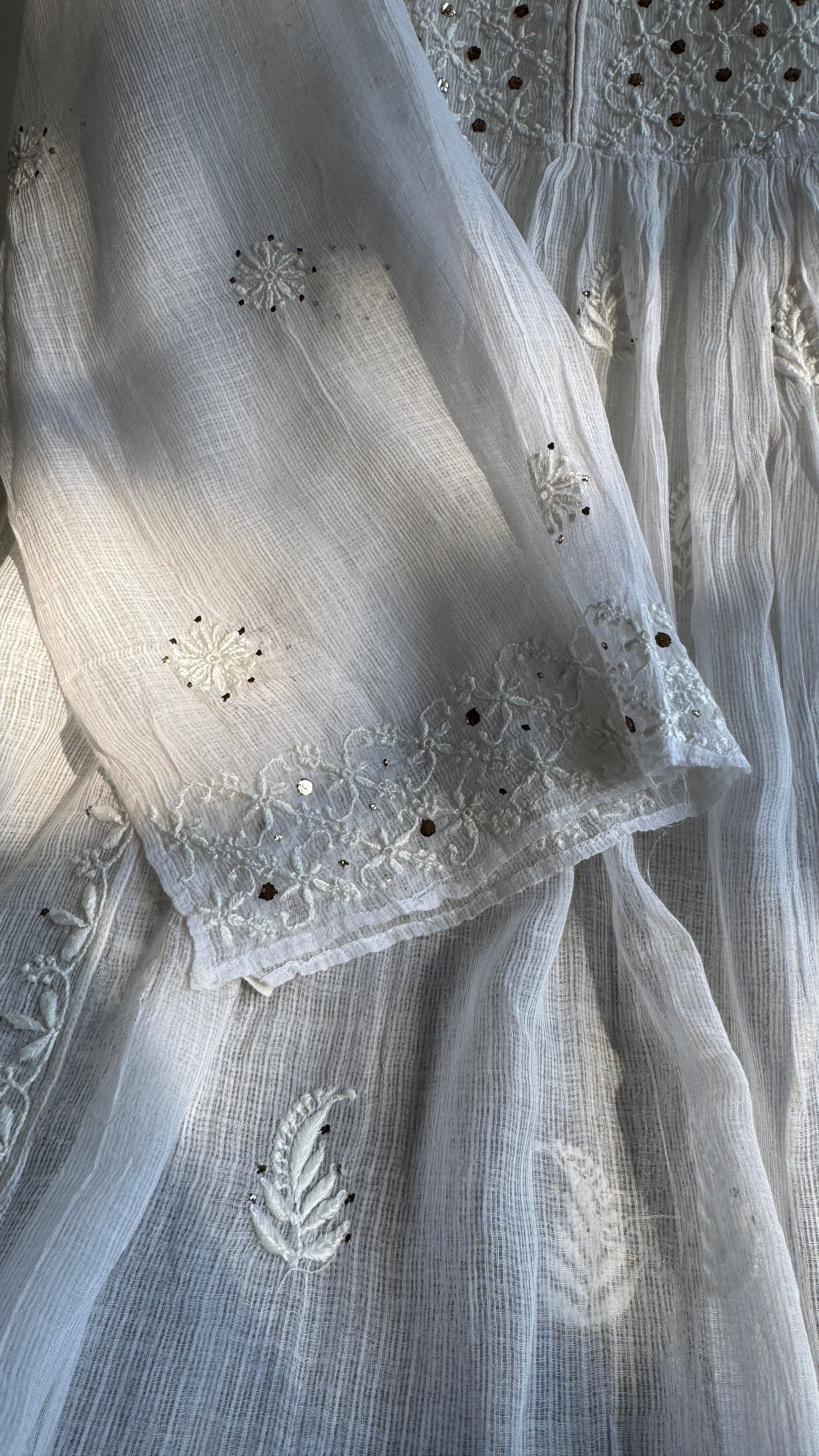 Mul Chanderi Chikankari Anarkali - White