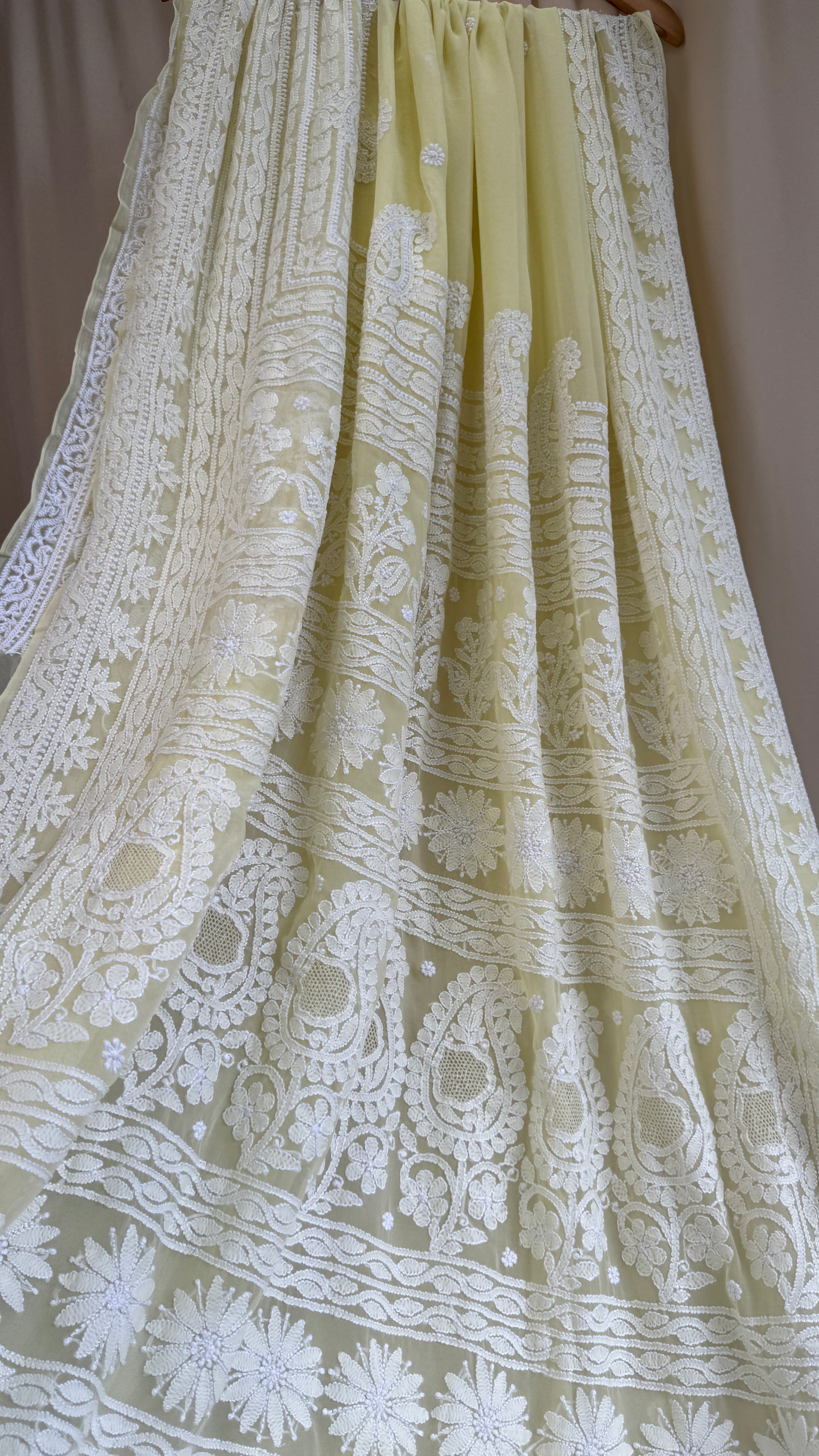 Georgette Chikankari saree in Lemon Yellow
