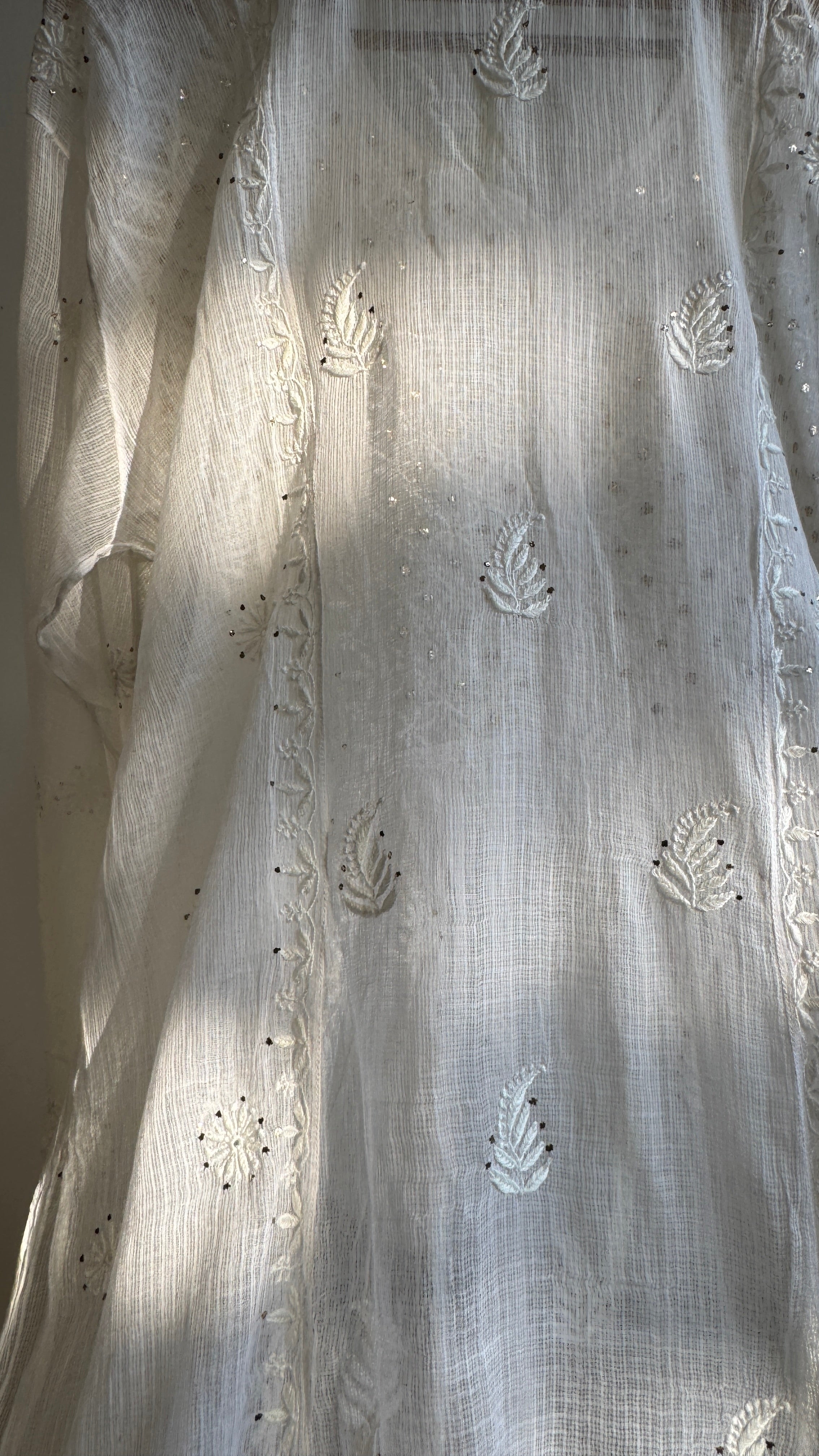 Mul Chanderi Chikankari Anarkali - White