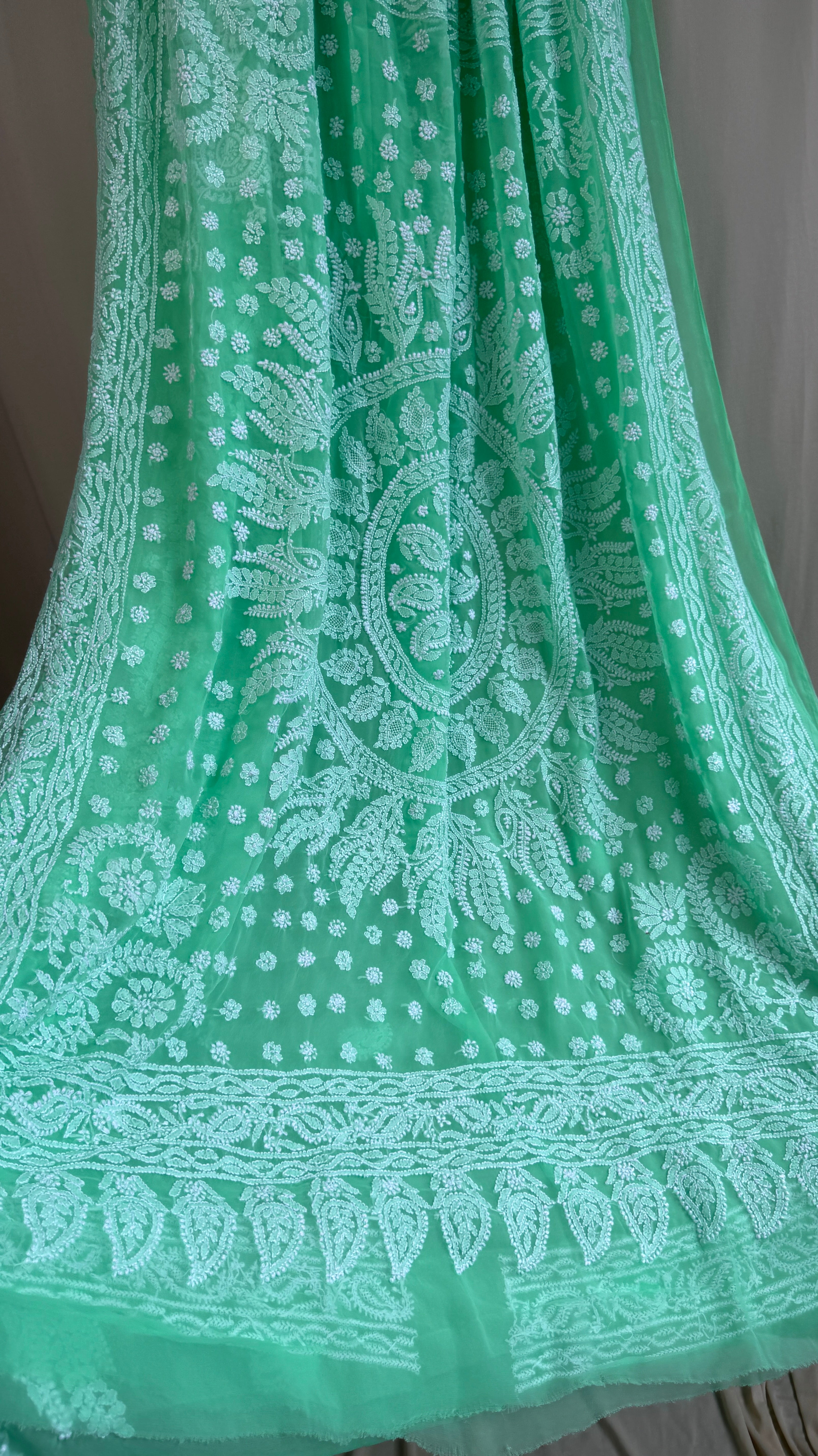 Georgette Chikankari saree in Green