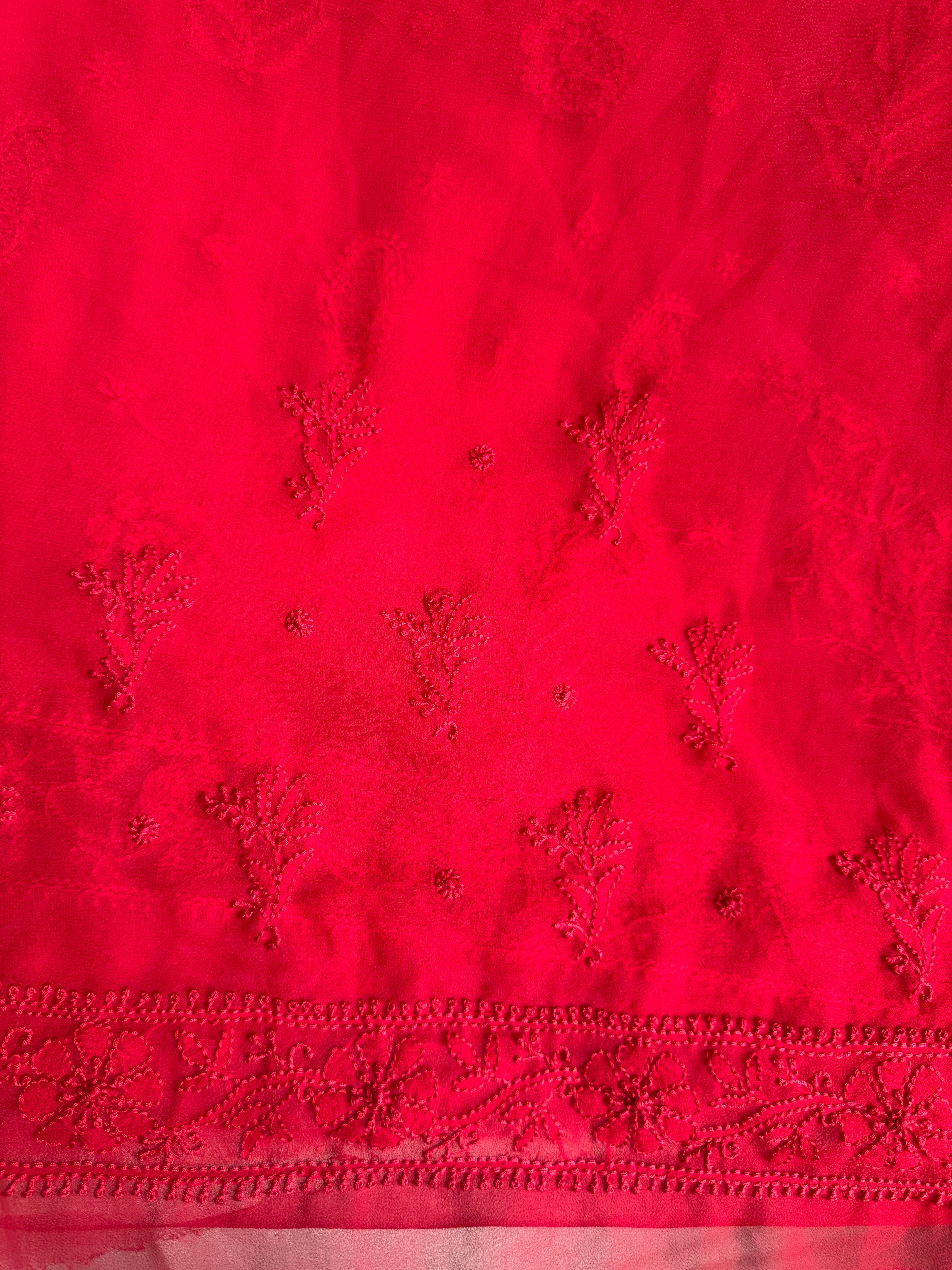 Georgette Chikankari saree in Red ARIAA CHIKANKARI