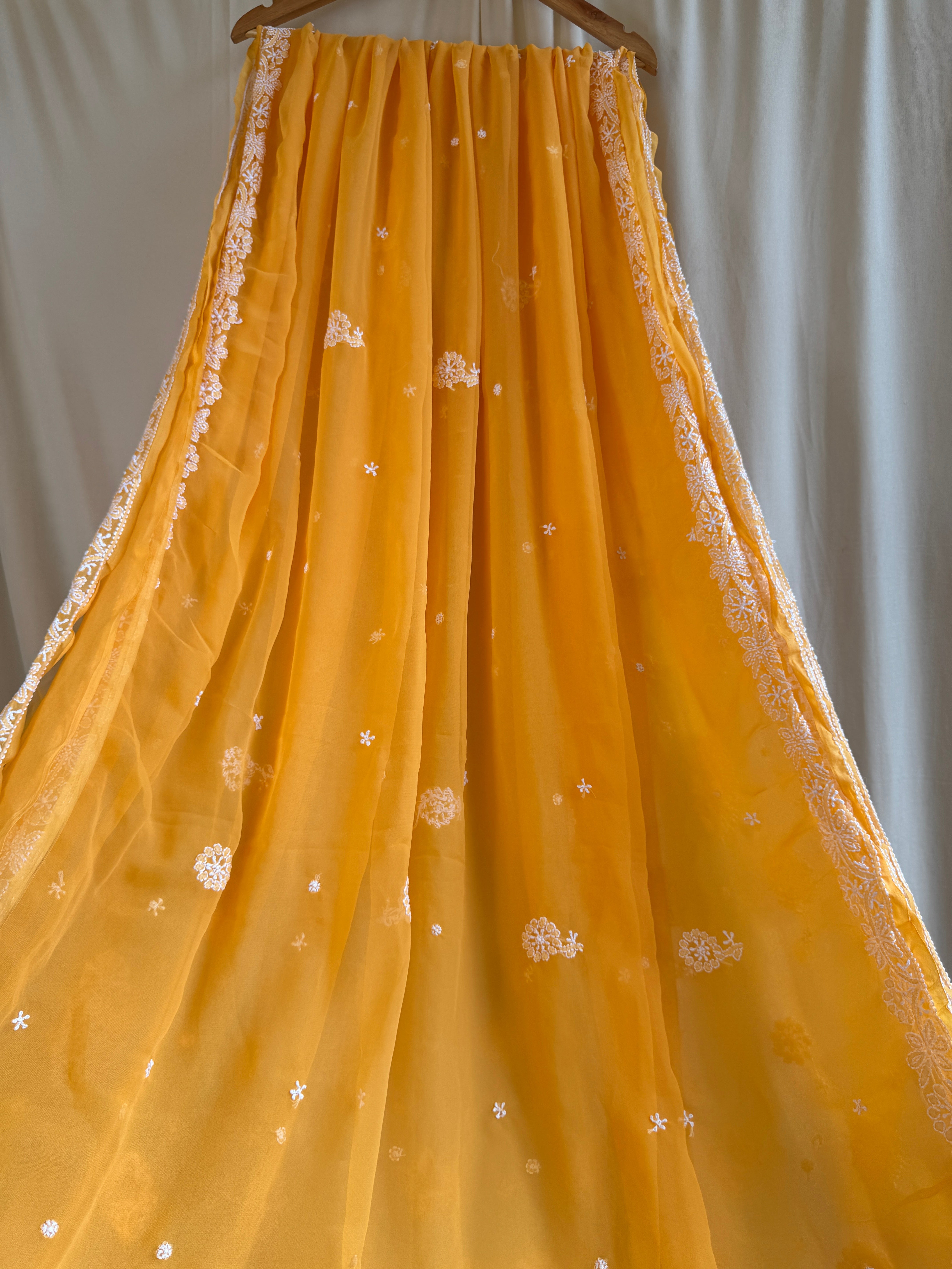 Georgette Chikankari saree in Orange ARIAA CHIKANKARI