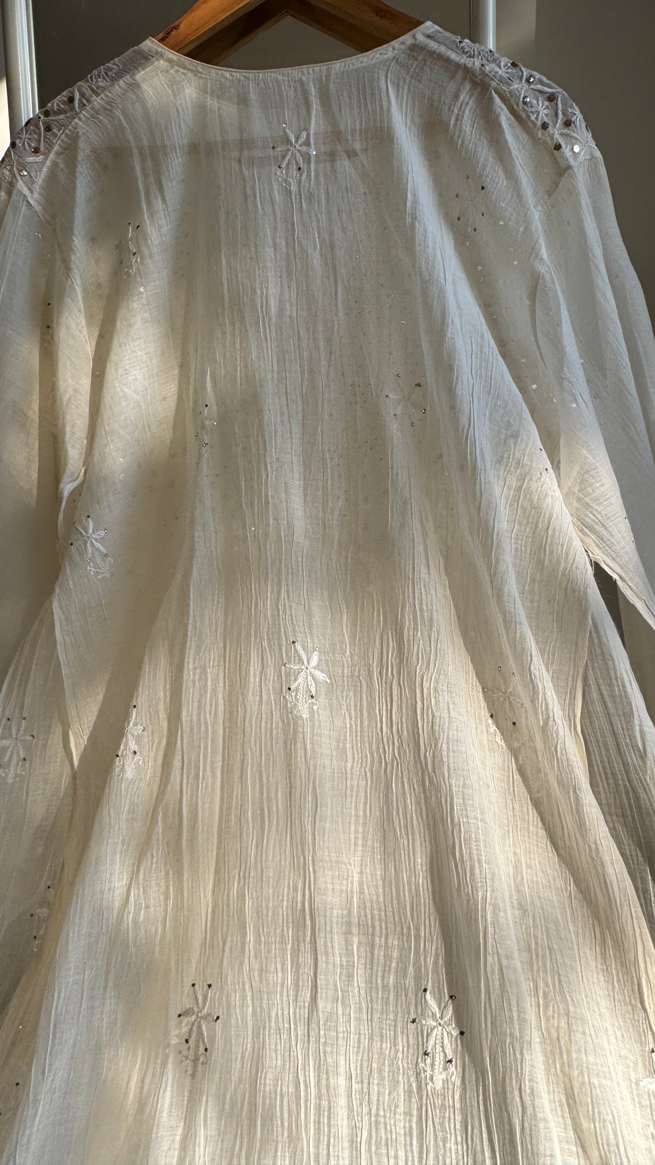 Mul Chanderi Chikankari Anarkali - White