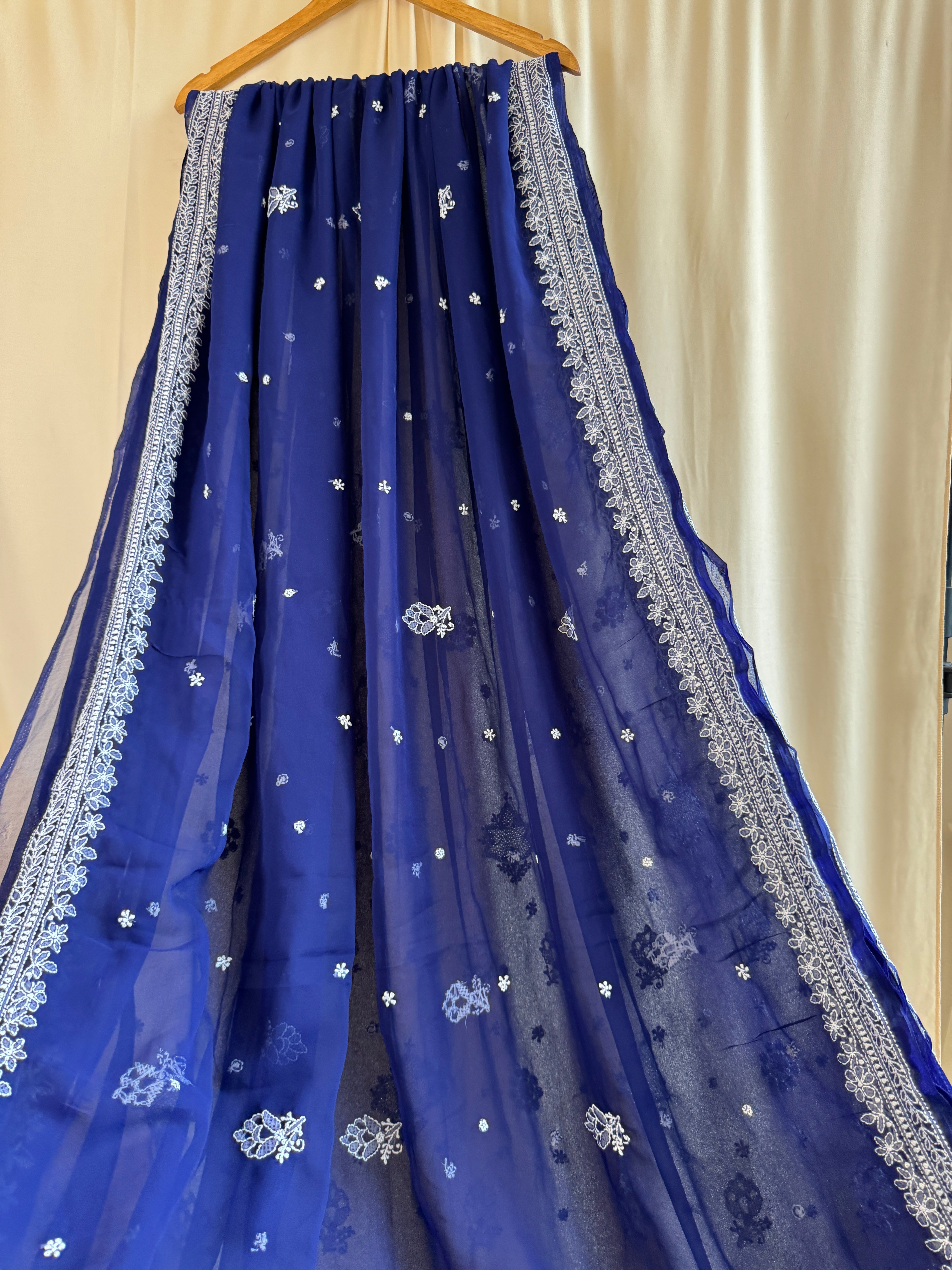 Georgette Chikankari saree in Dark Blue ARIAA CHIKANKARI