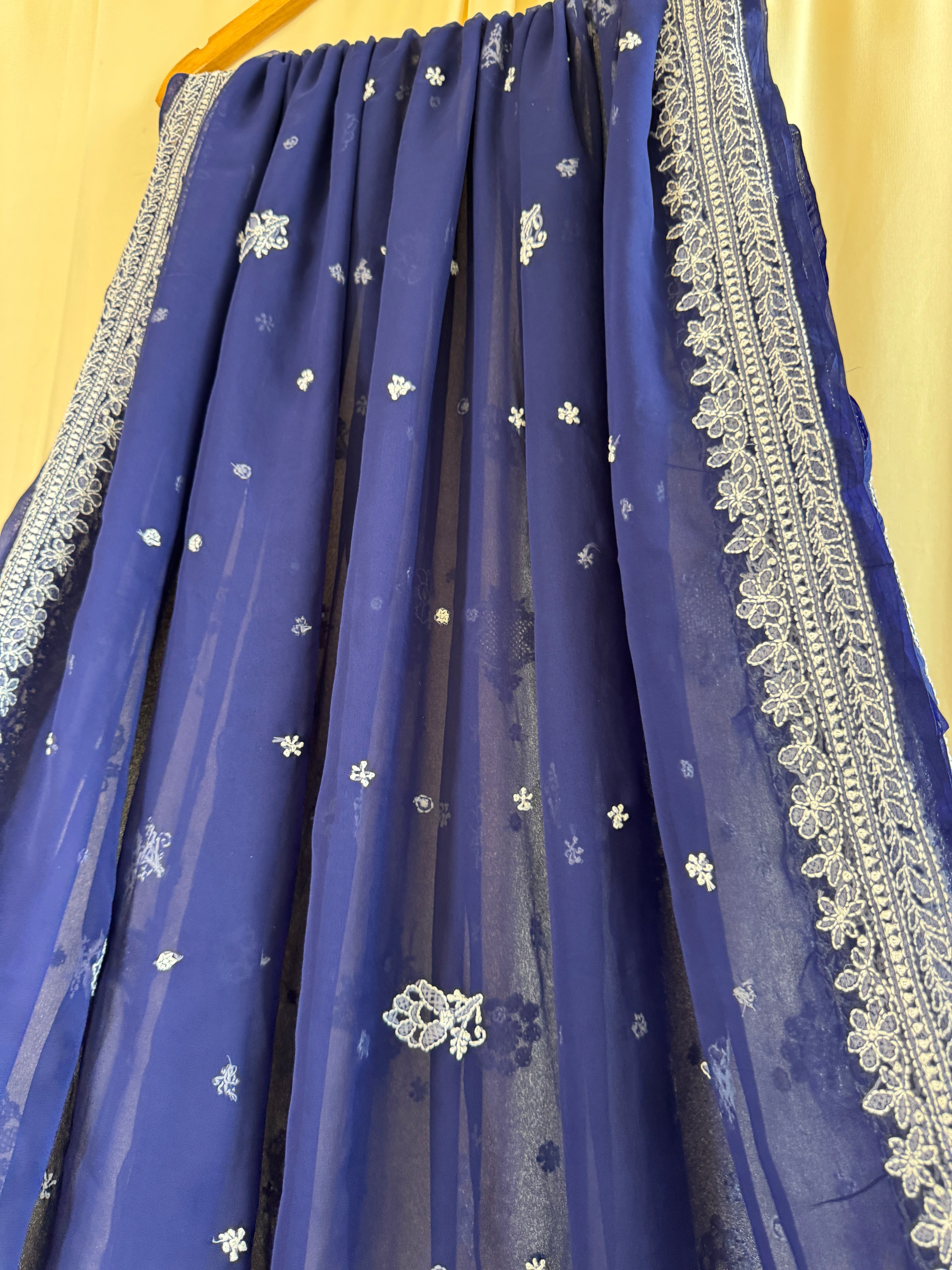 Georgette Chikankari saree in Dark Blue ARIAA CHIKANKARI