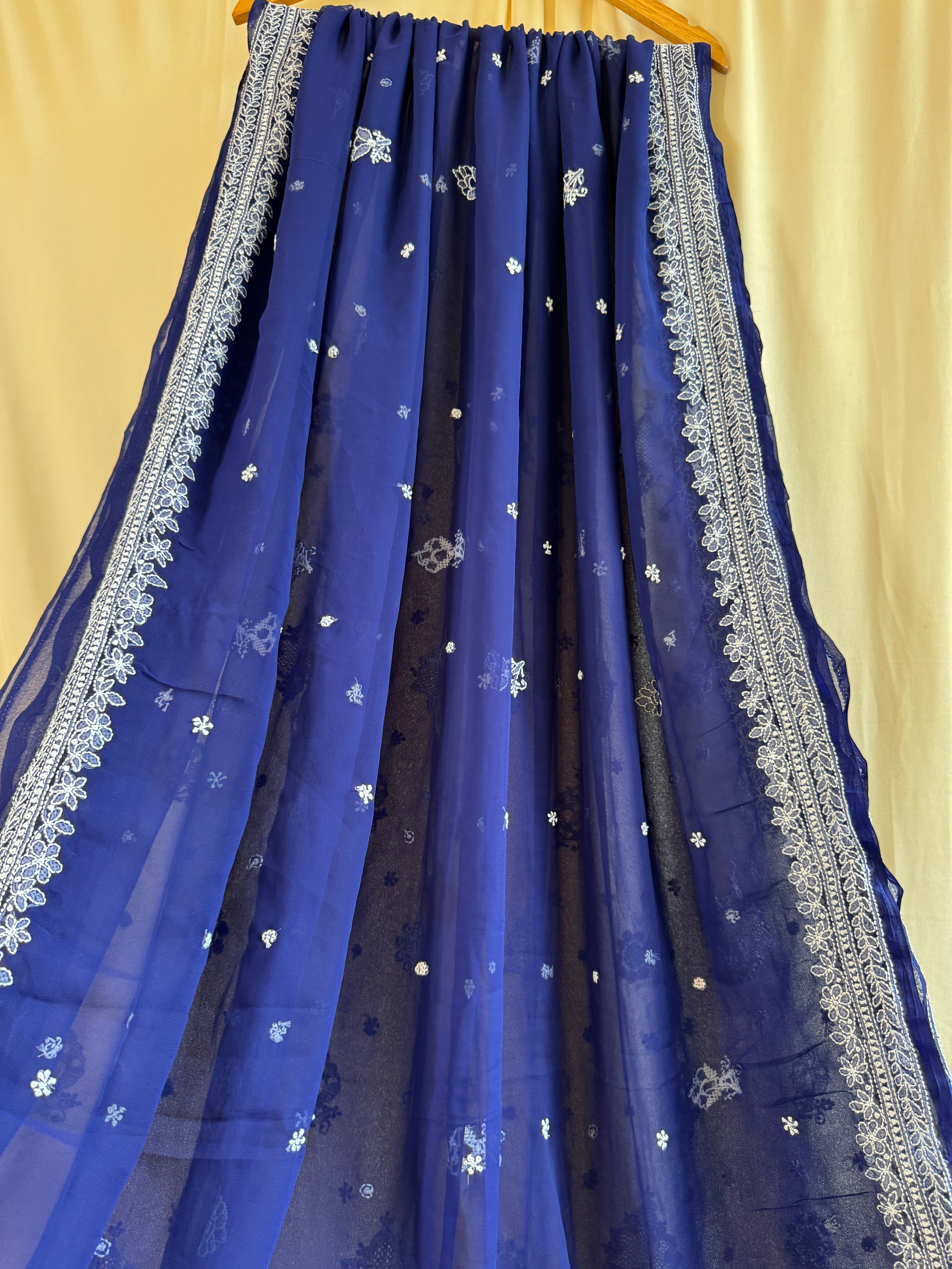 Georgette Chikankari saree in Dark Blue ARIAA CHIKANKARI