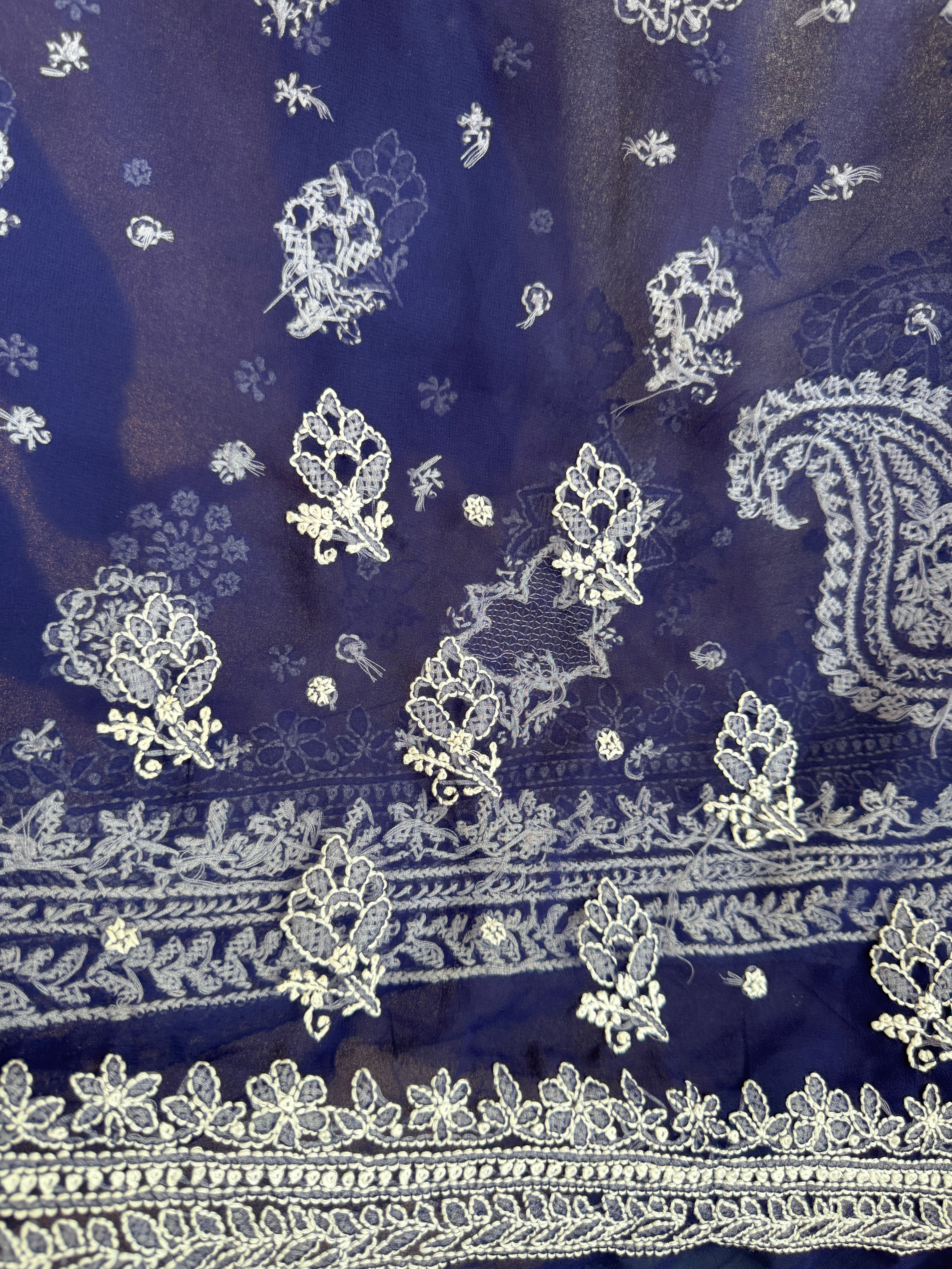 Georgette Chikankari saree in Dark Blue ARIAA CHIKANKARI