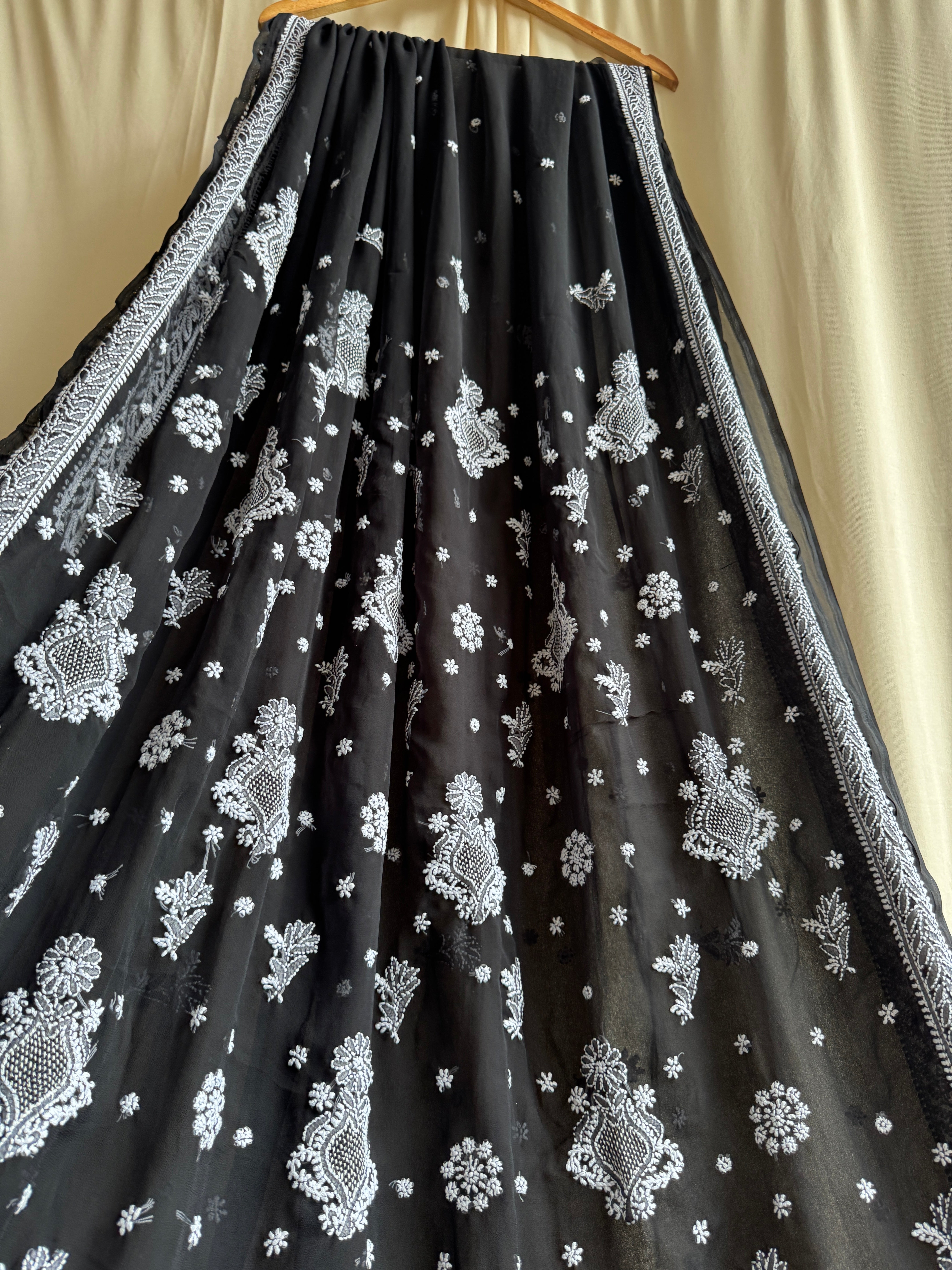 Georgette Chikankari saree in Black ARIAA CHIKANKARI