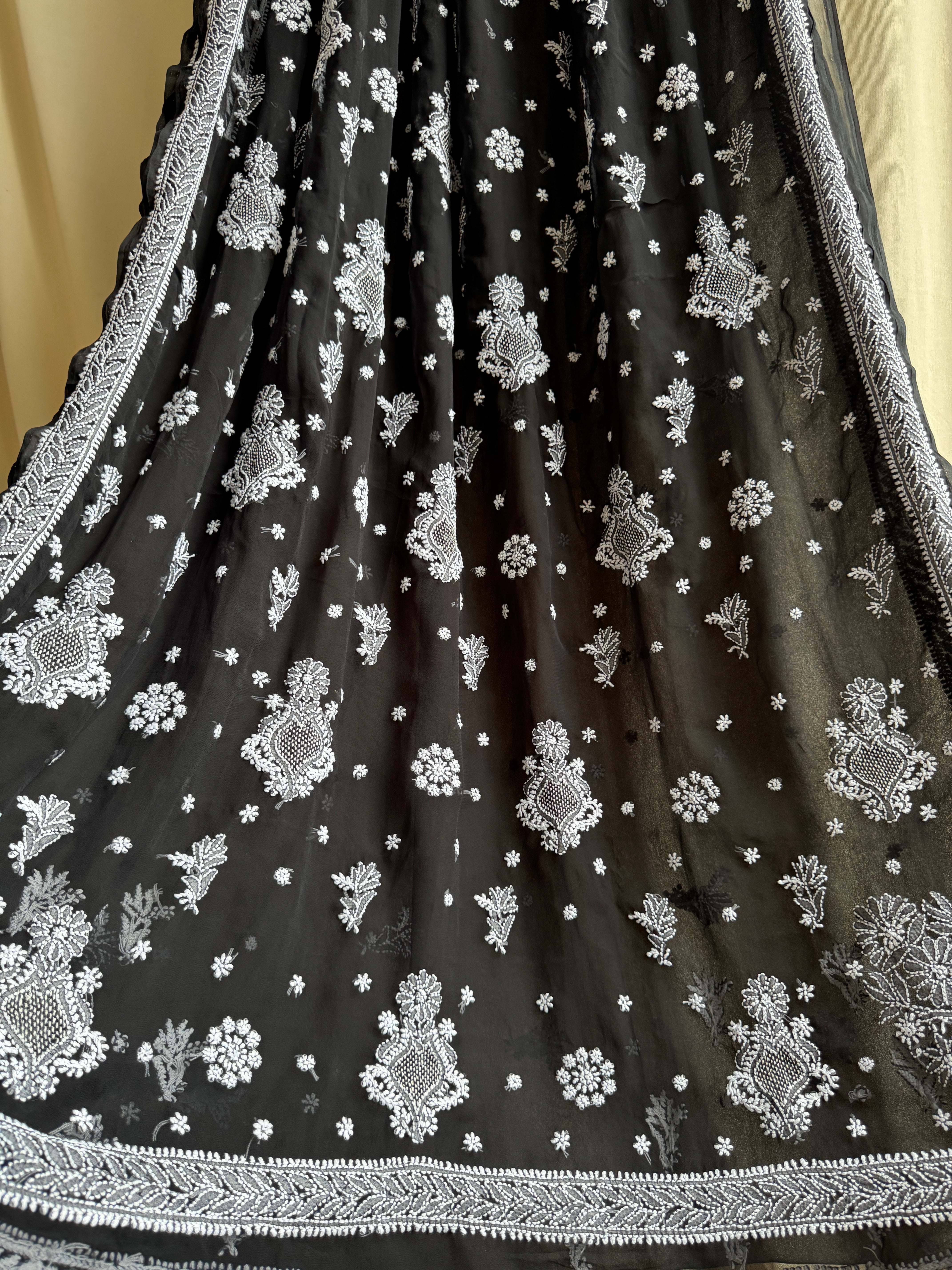 Georgette Chikankari saree in Black ARIAA CHIKANKARI