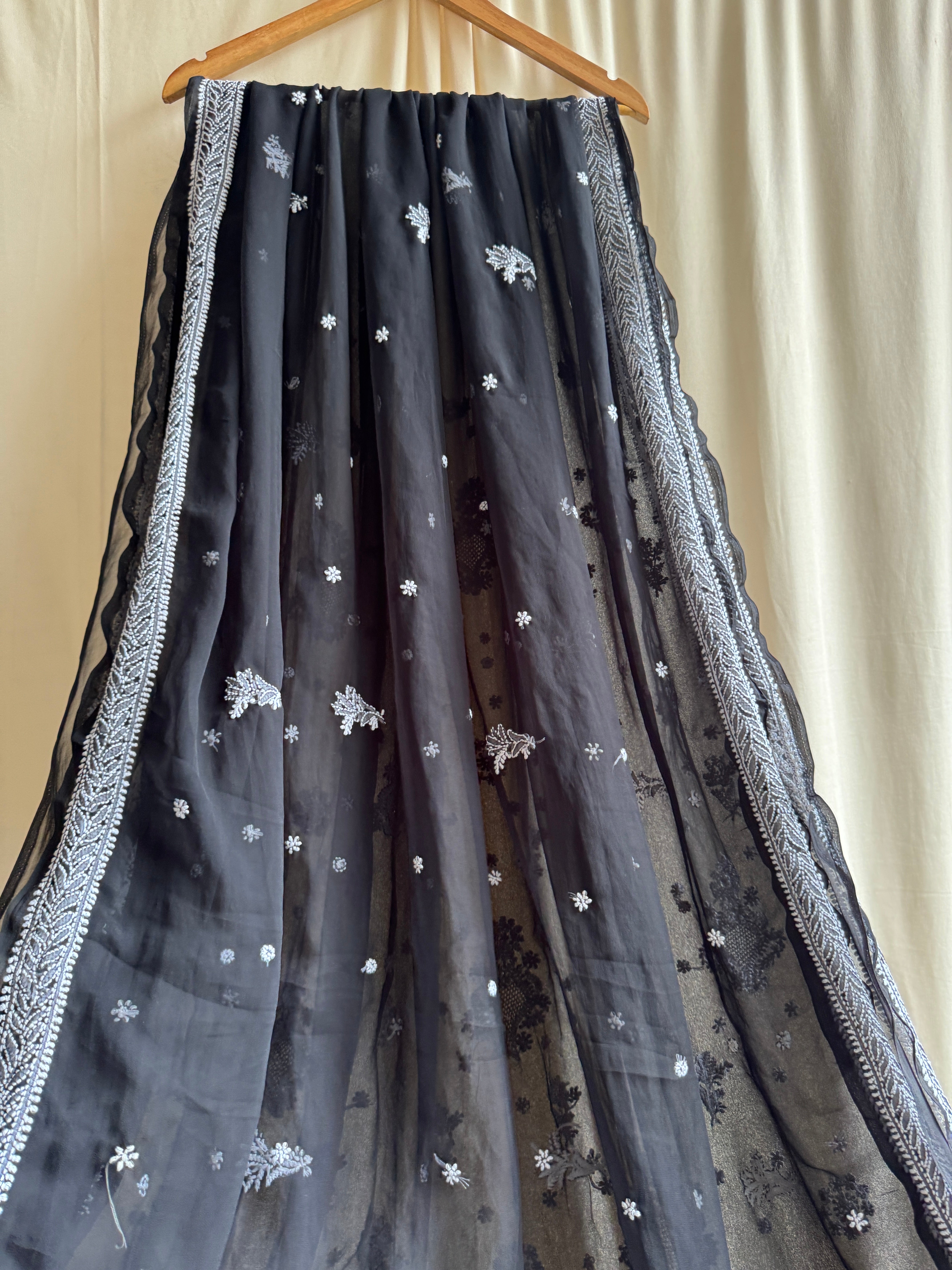 Georgette Chikankari saree in Black ARIAA CHIKANKARI