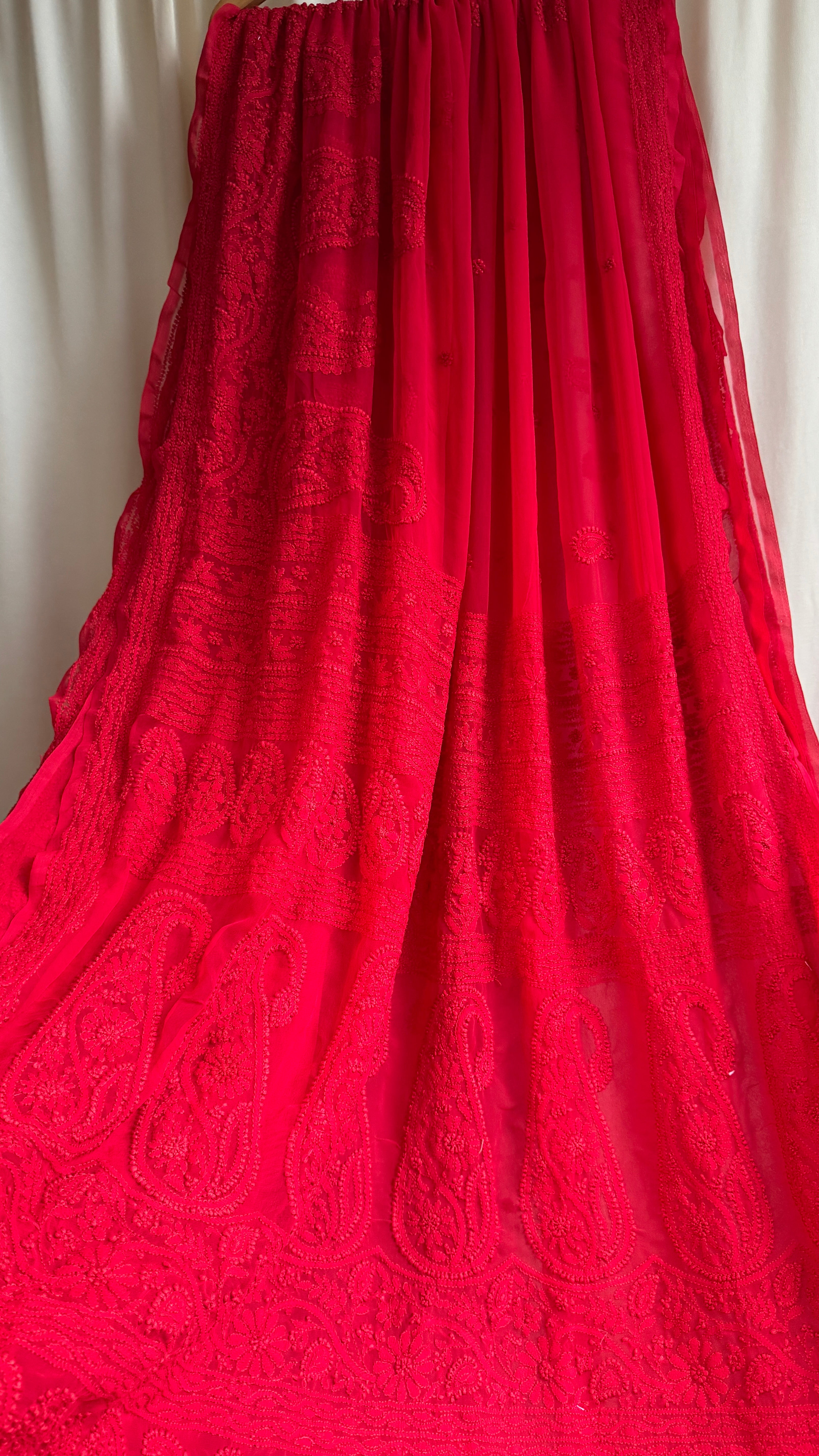 Georgette Chikankari saree in Red