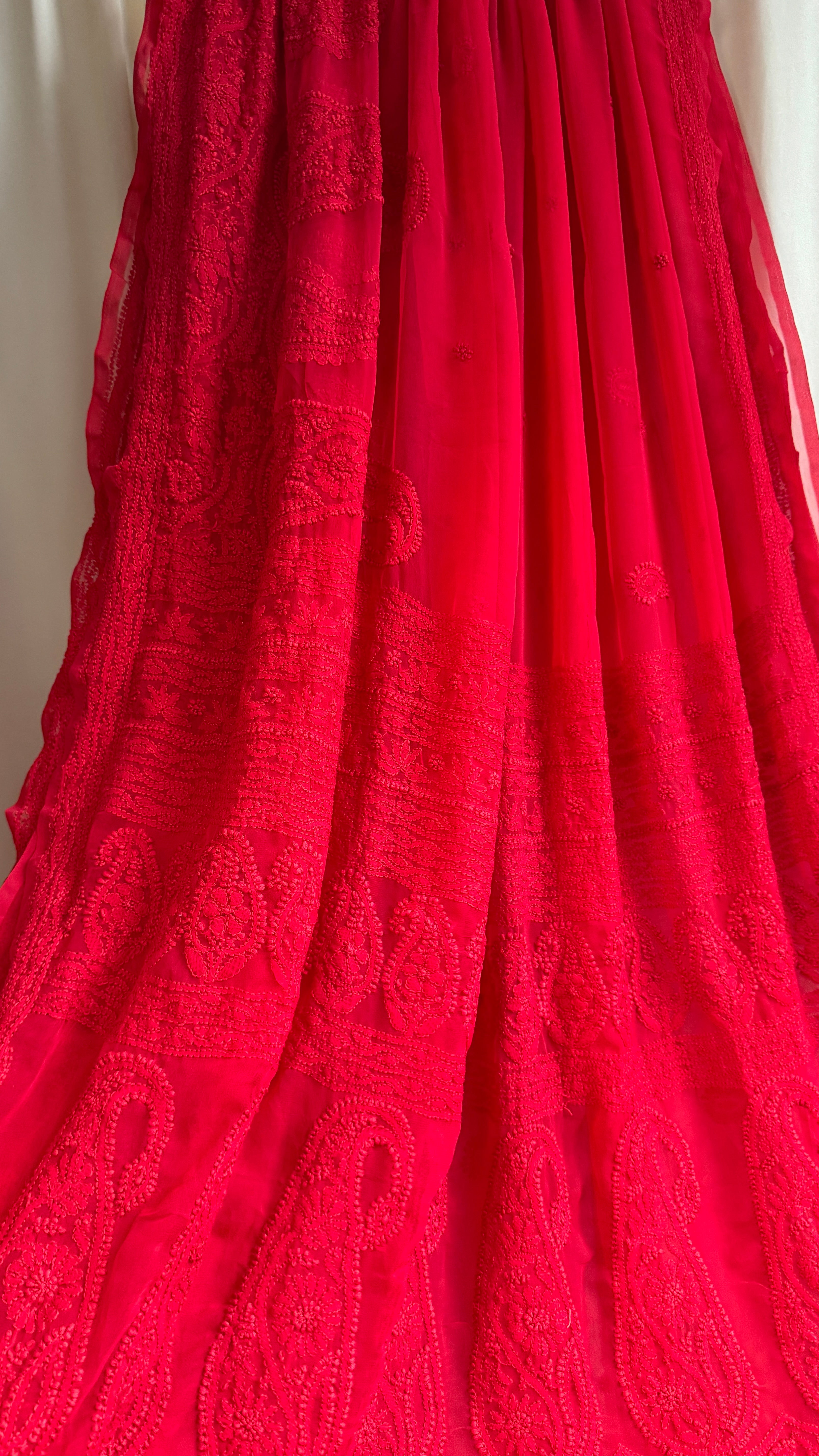 Georgette Chikankari saree in Red