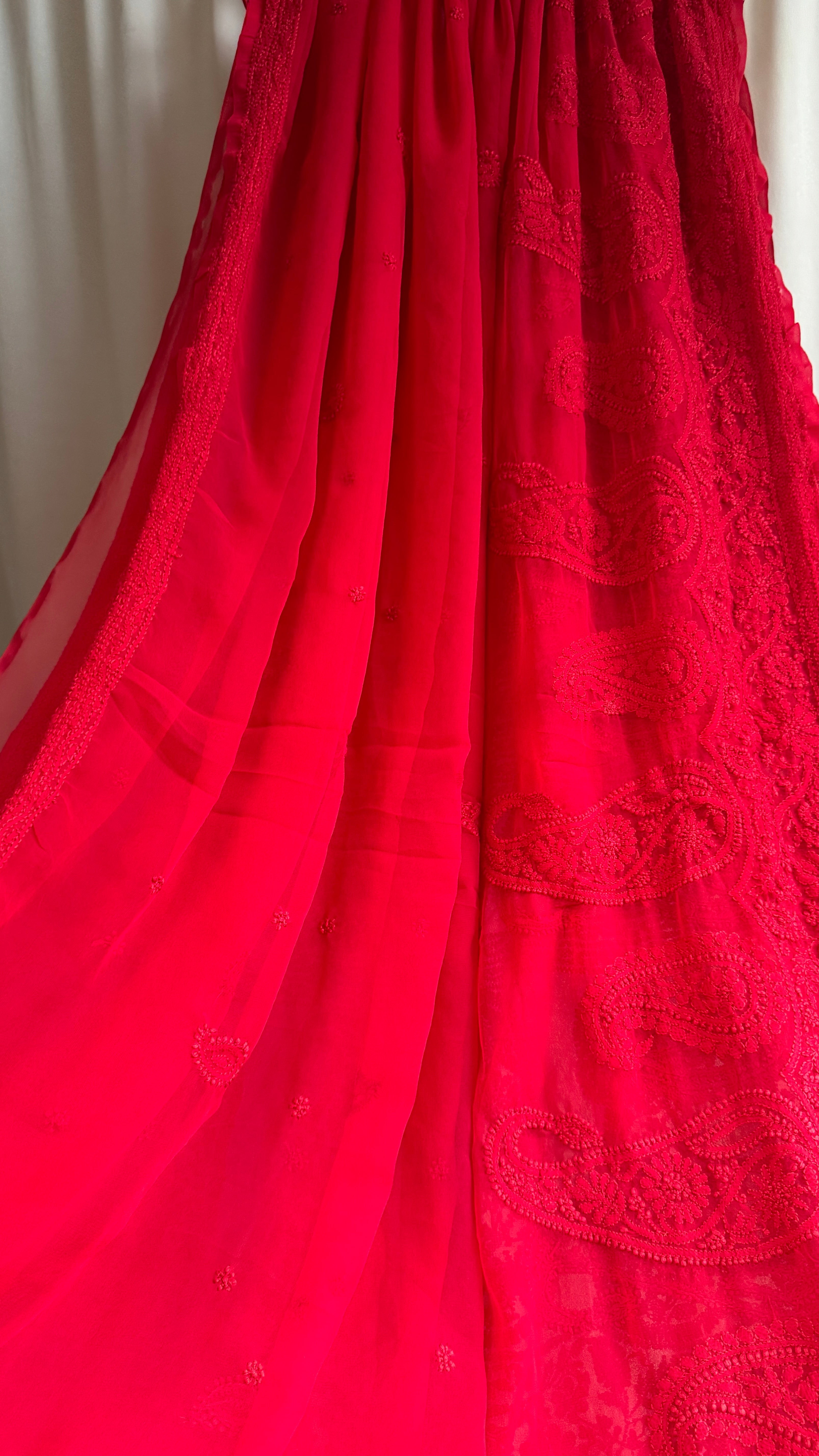 Georgette Chikankari saree in Red