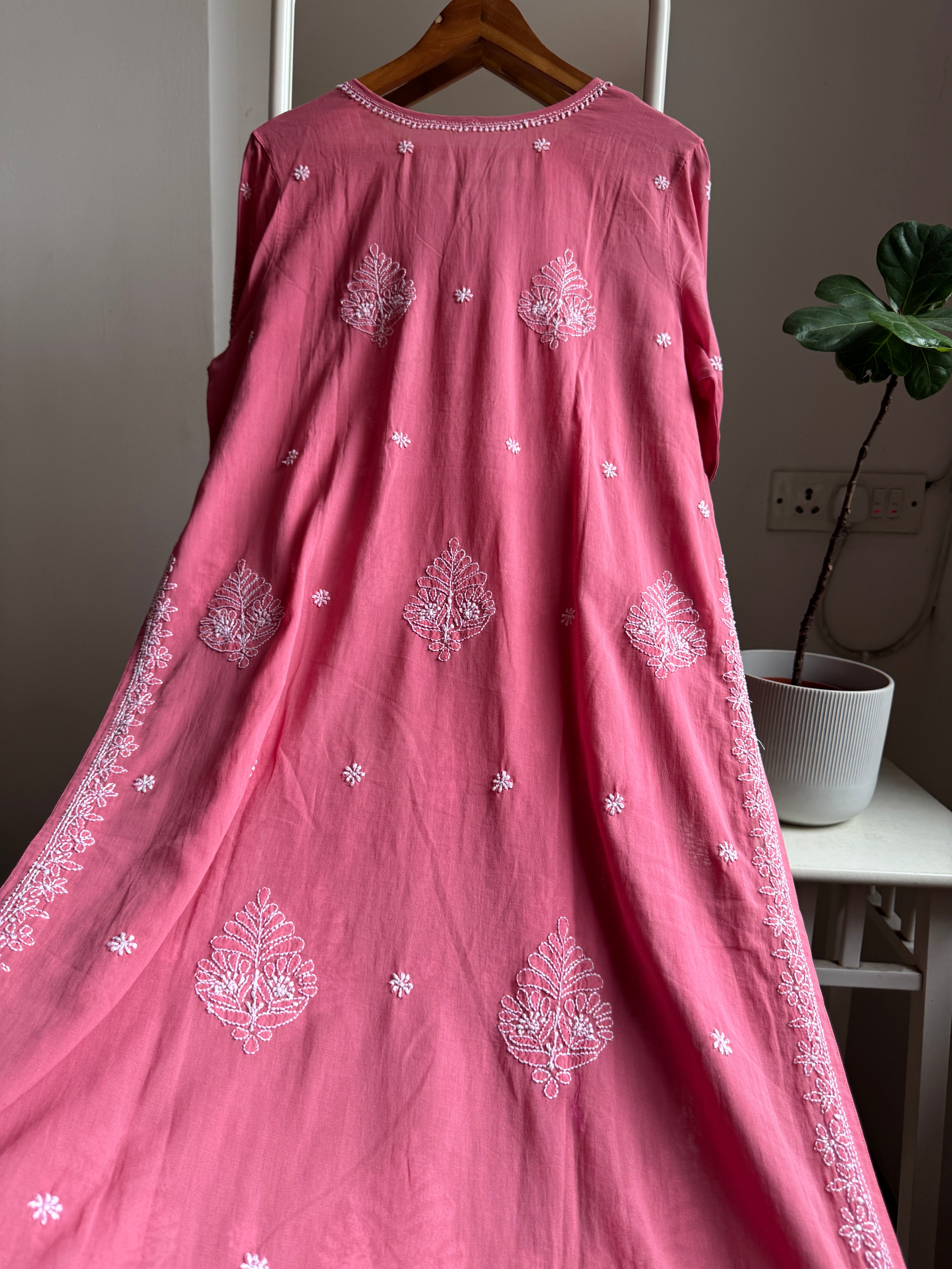 Mul Cotton Chikankari Kurti - Rosewood ARIAA CHIKANKARI