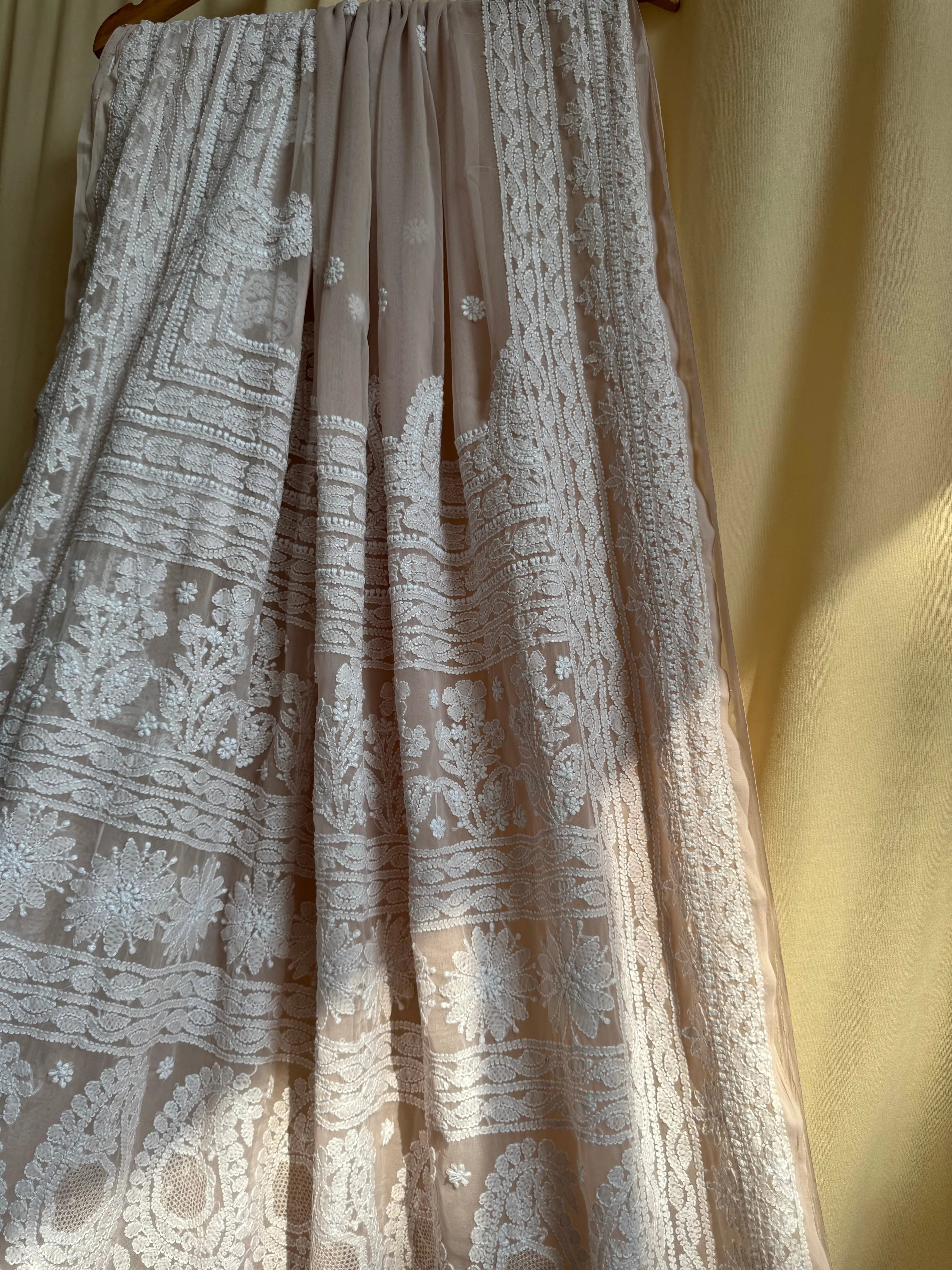 Georgette Chikankari saree in Pale Pink ARIAA CHIKANKARI