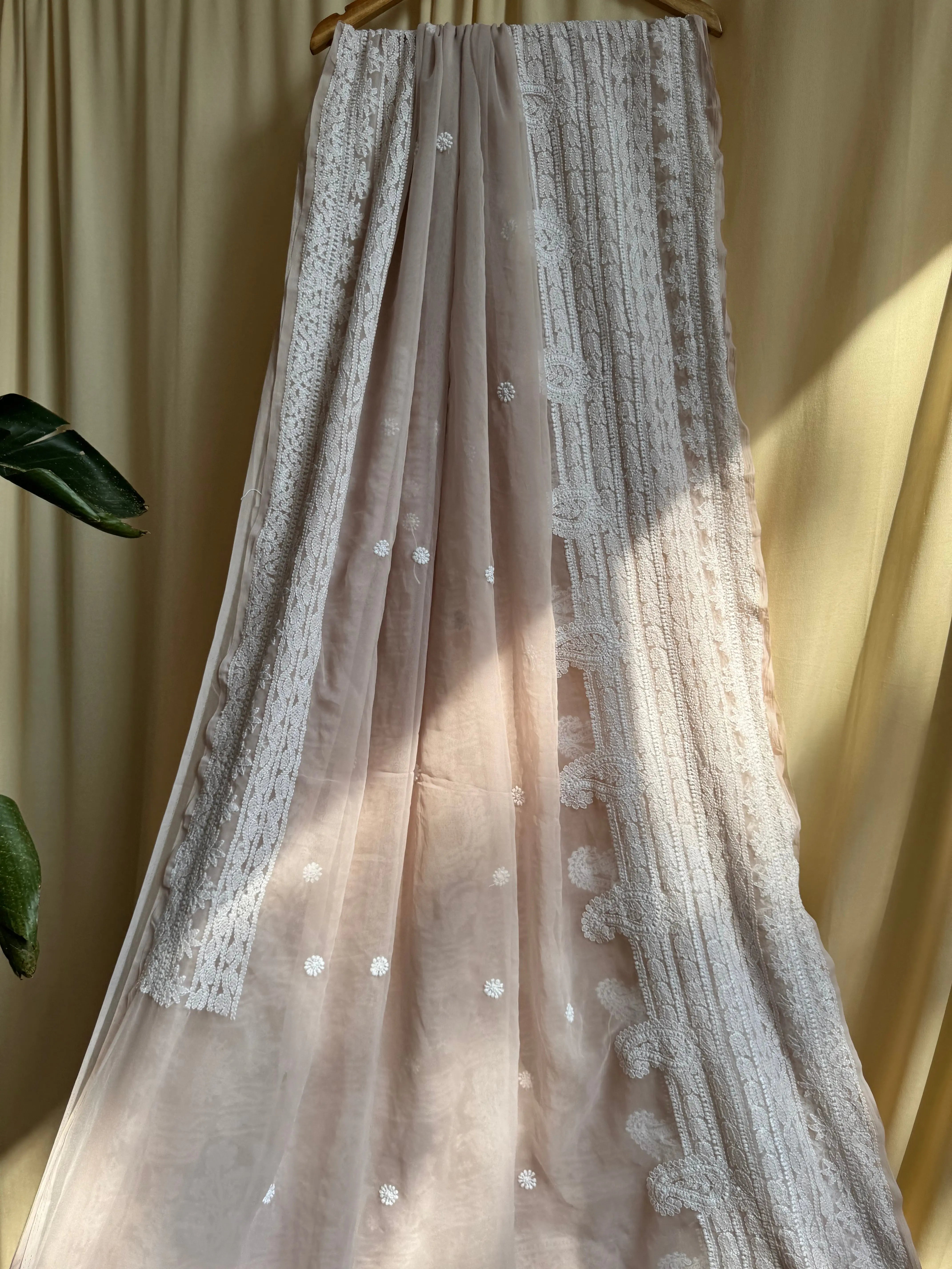 Georgette Chikankari saree in Pale Pink ARIAA CHIKANKARI