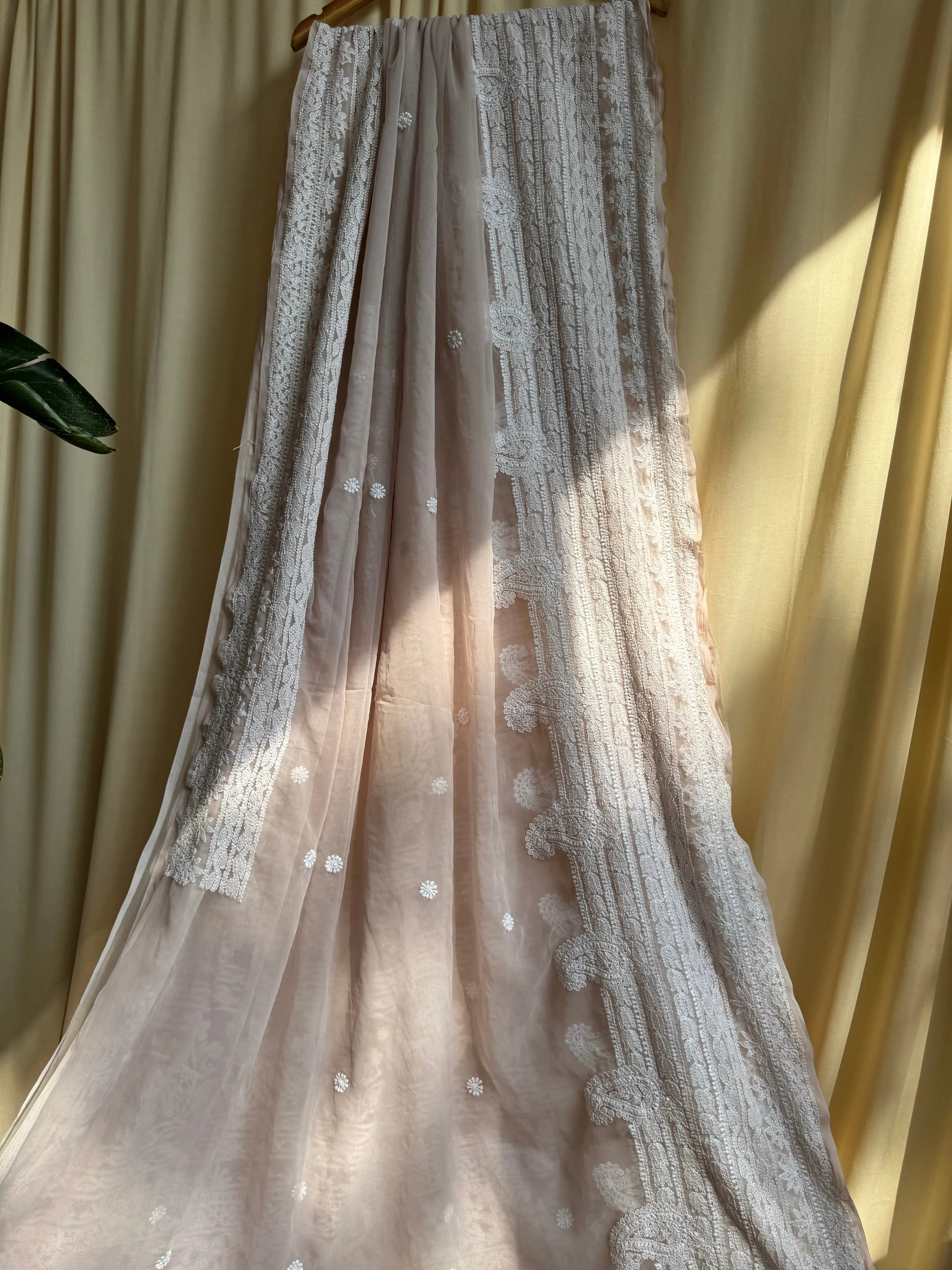 Georgette Chikankari saree in Pale Pink ARIAA CHIKANKARI