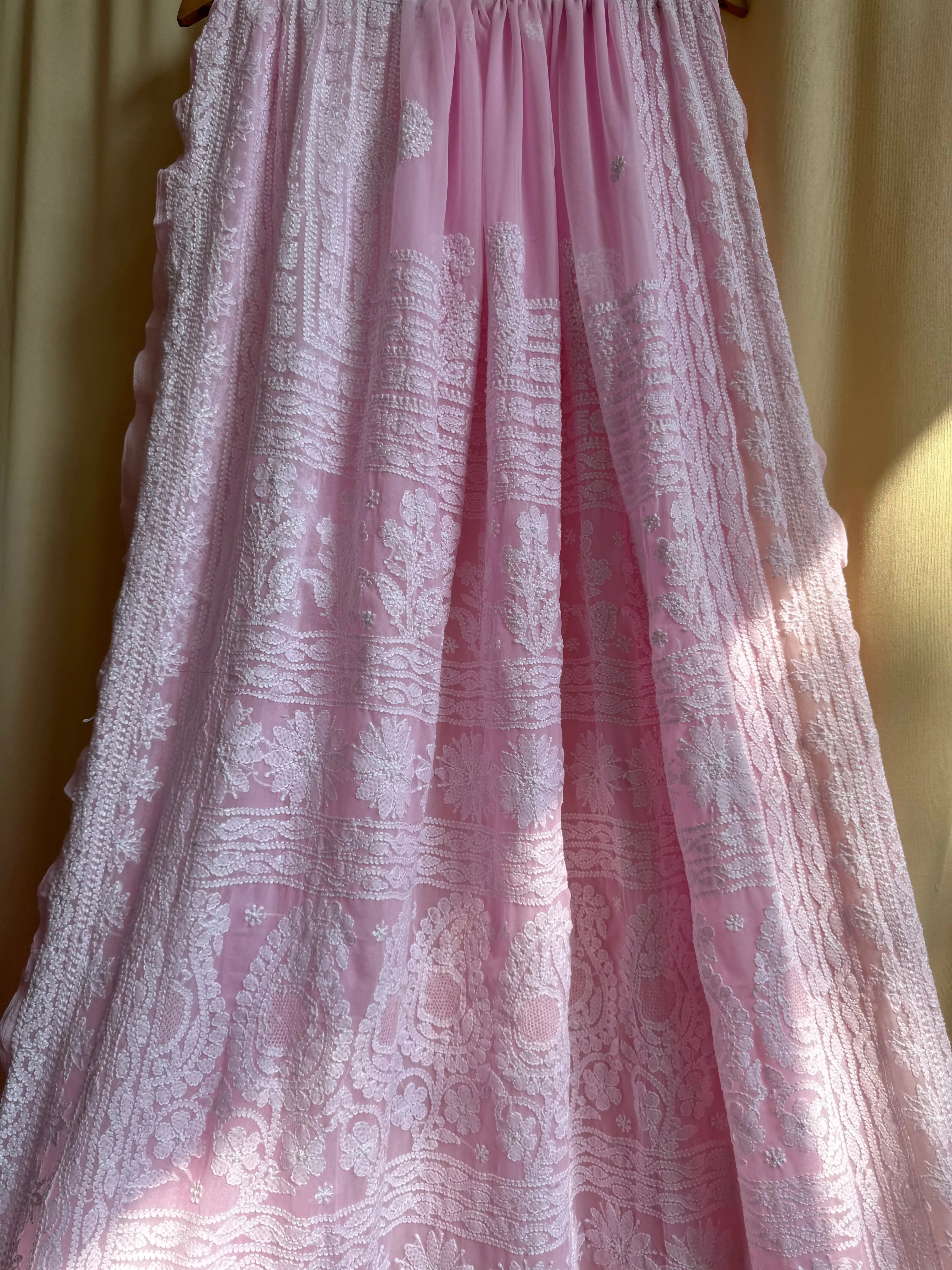 Georgette Chikankari saree in Pink ARIAA CHIKANKARI