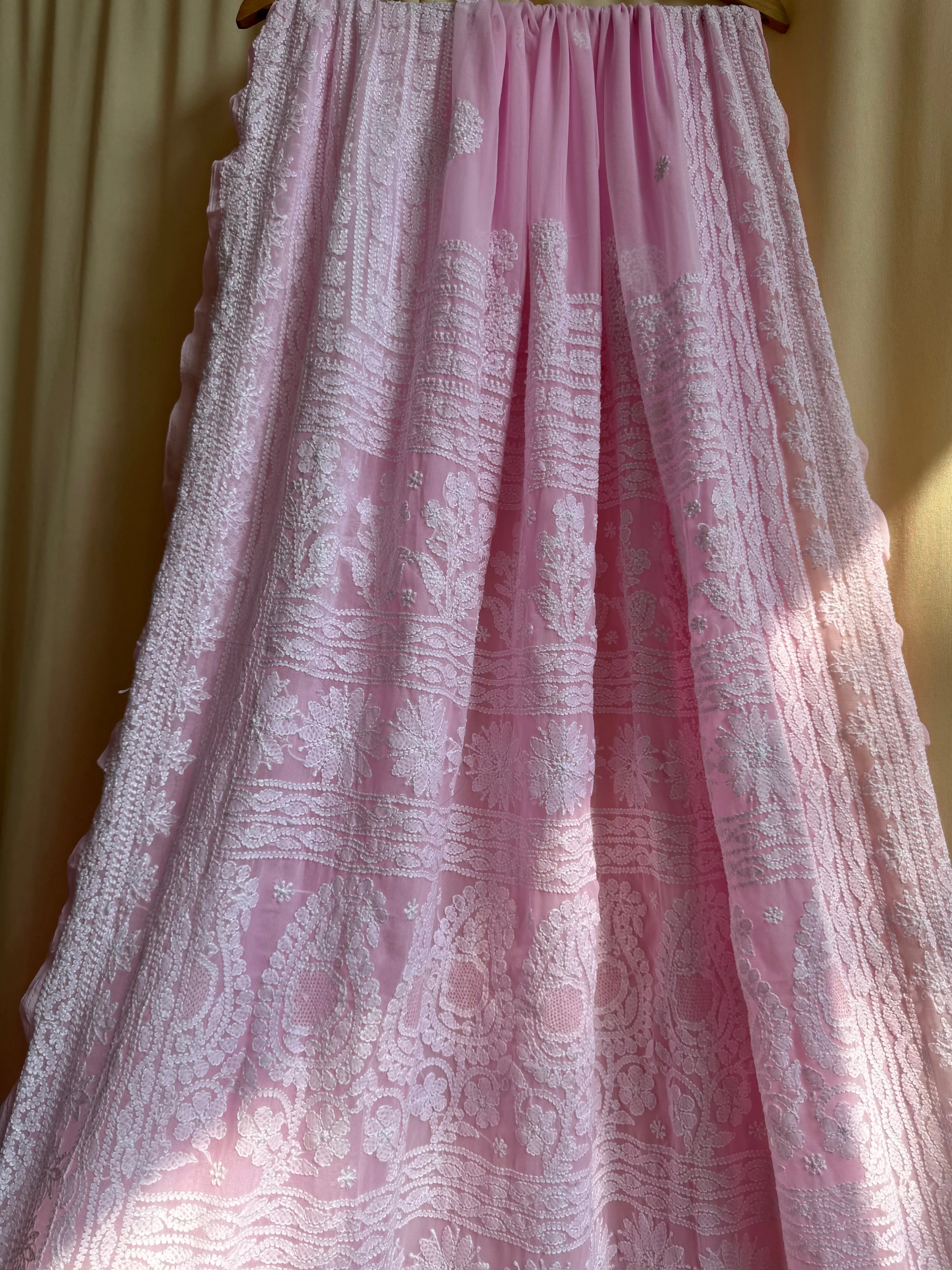 Georgette Chikankari saree in Pink ARIAA CHIKANKARI