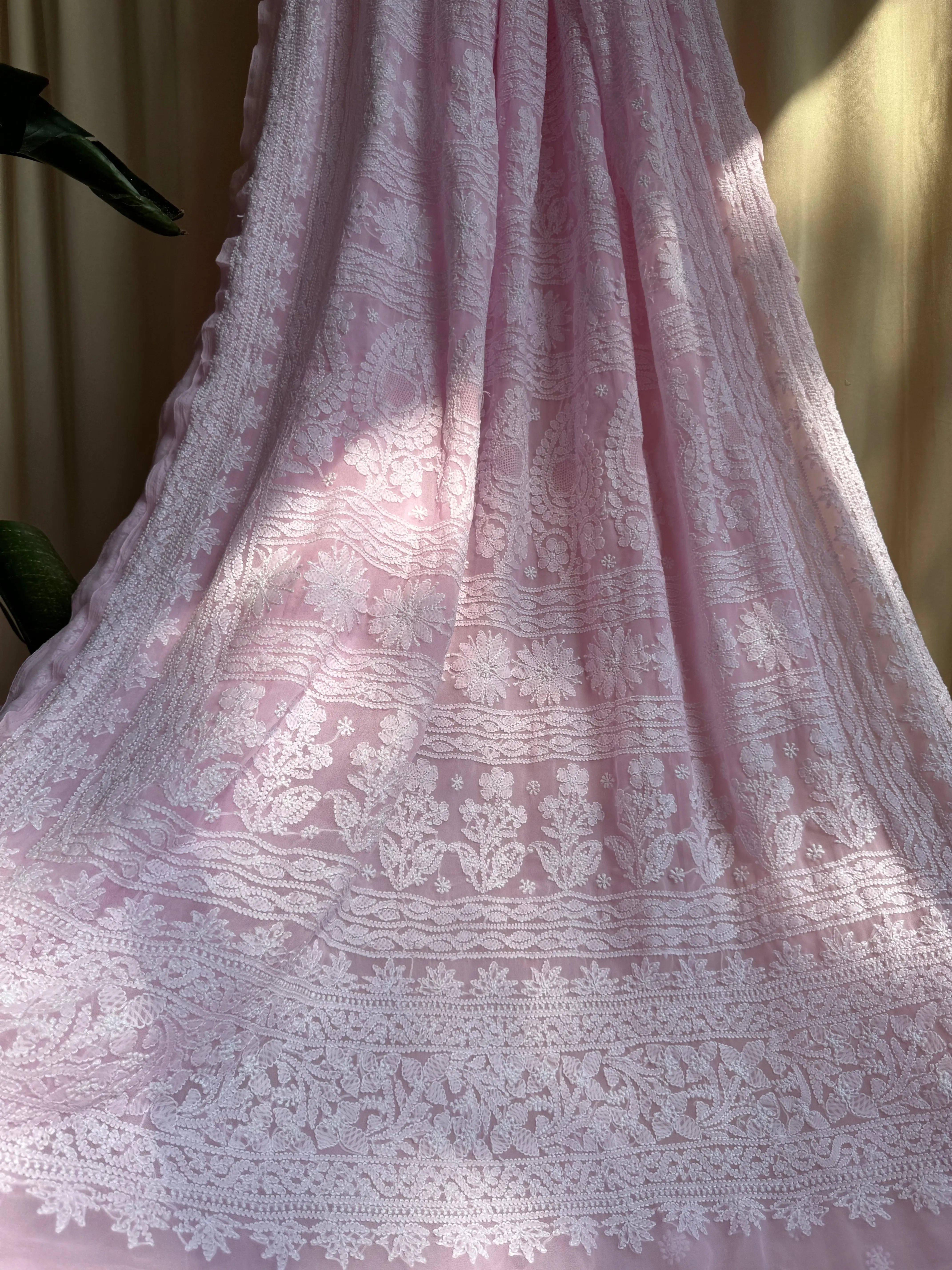 Georgette Chikankari saree in Pink ARIAA CHIKANKARI