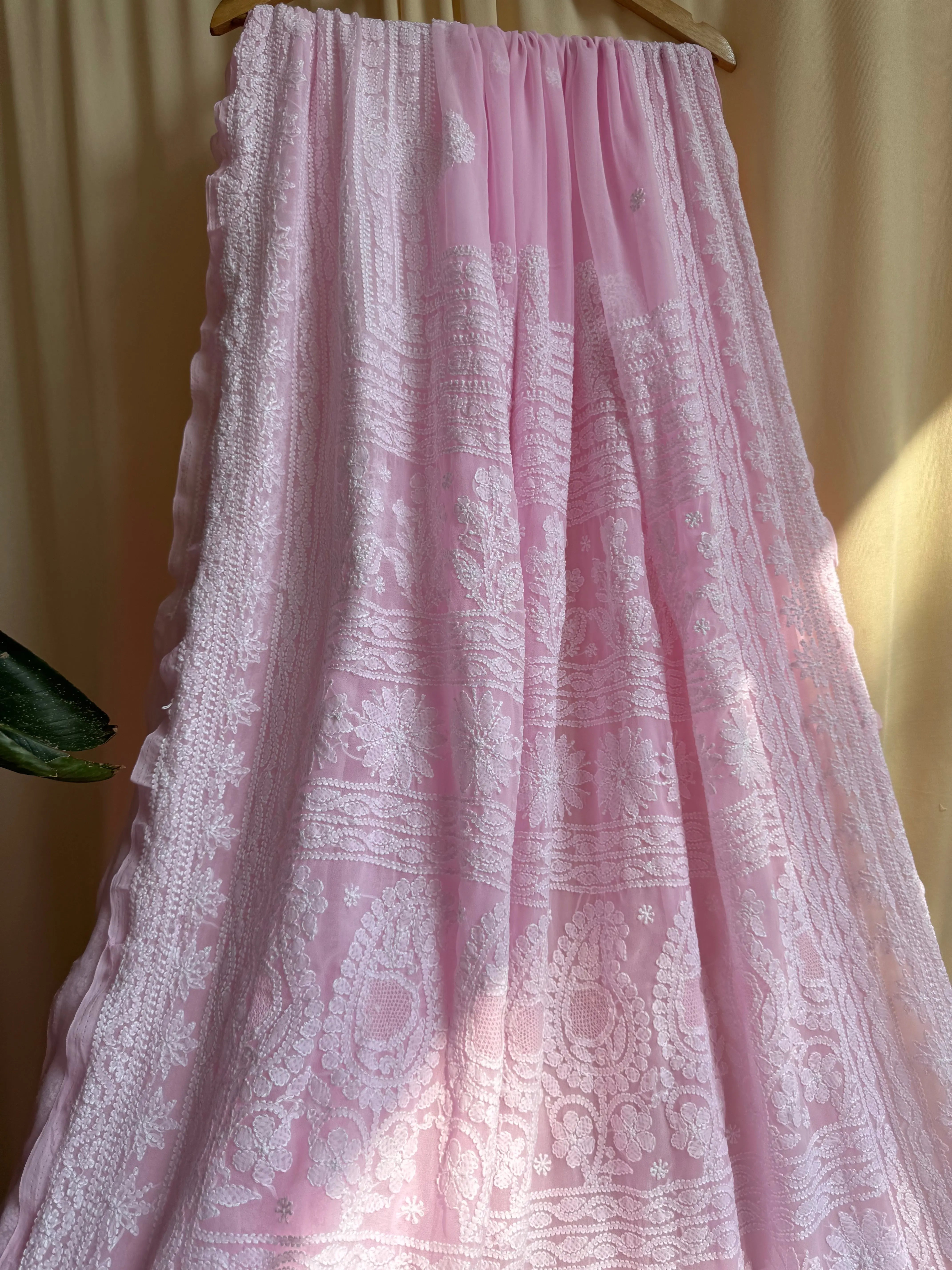 Georgette Chikankari saree in Pink ARIAA CHIKANKARI