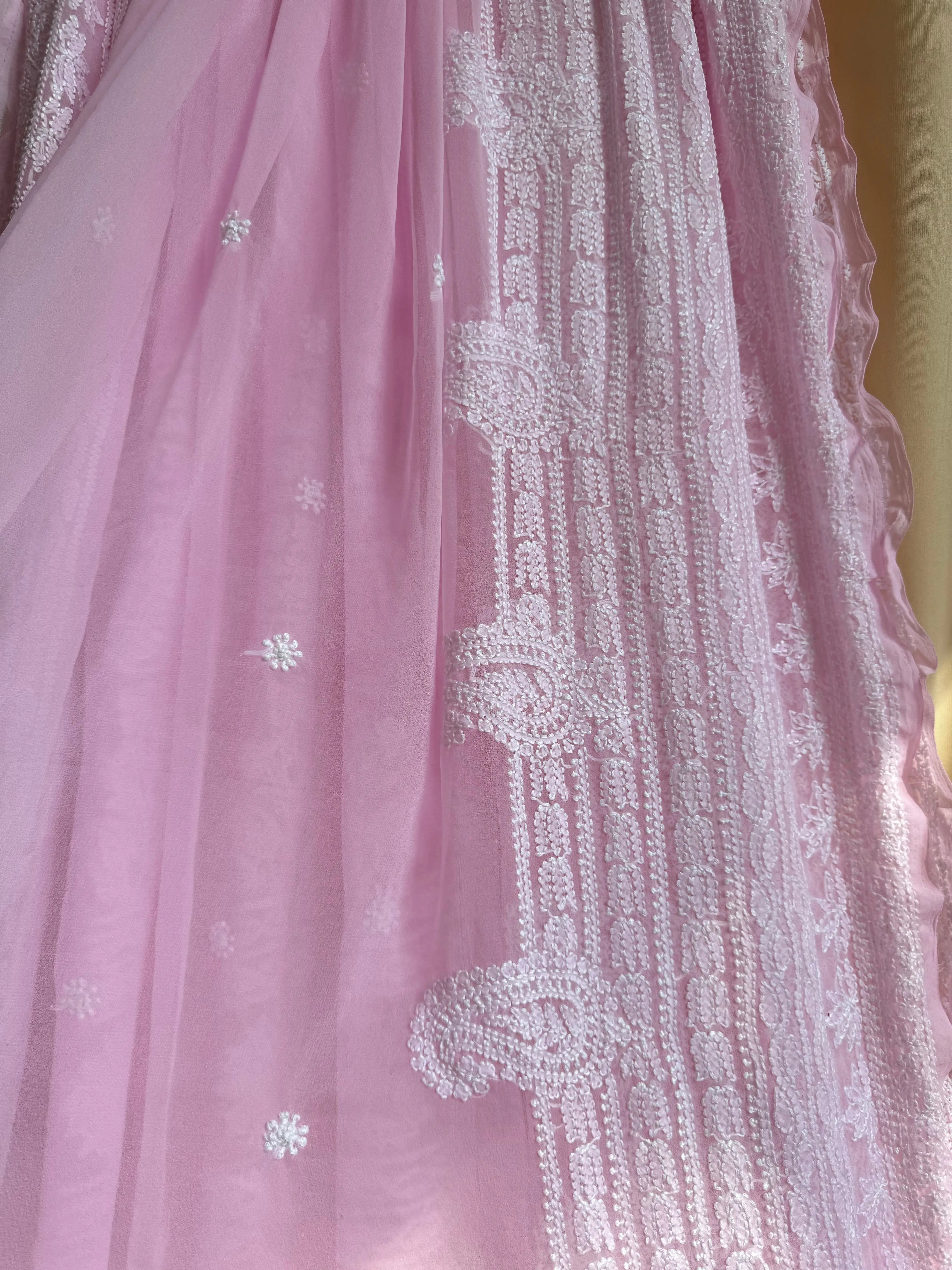 Georgette Chikankari saree in Pink ARIAA CHIKANKARI
