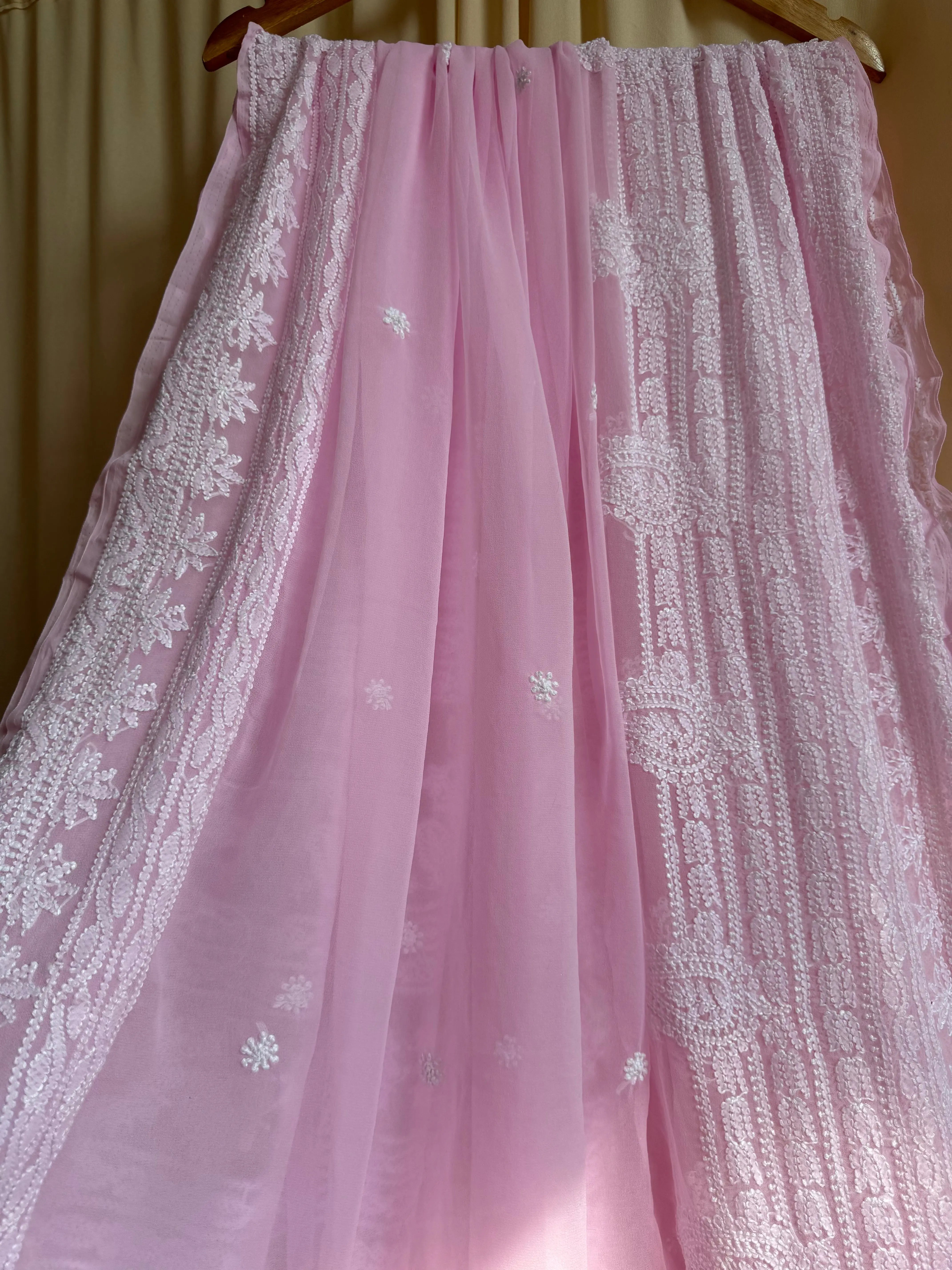 Georgette Chikankari saree in Pink ARIAA CHIKANKARI