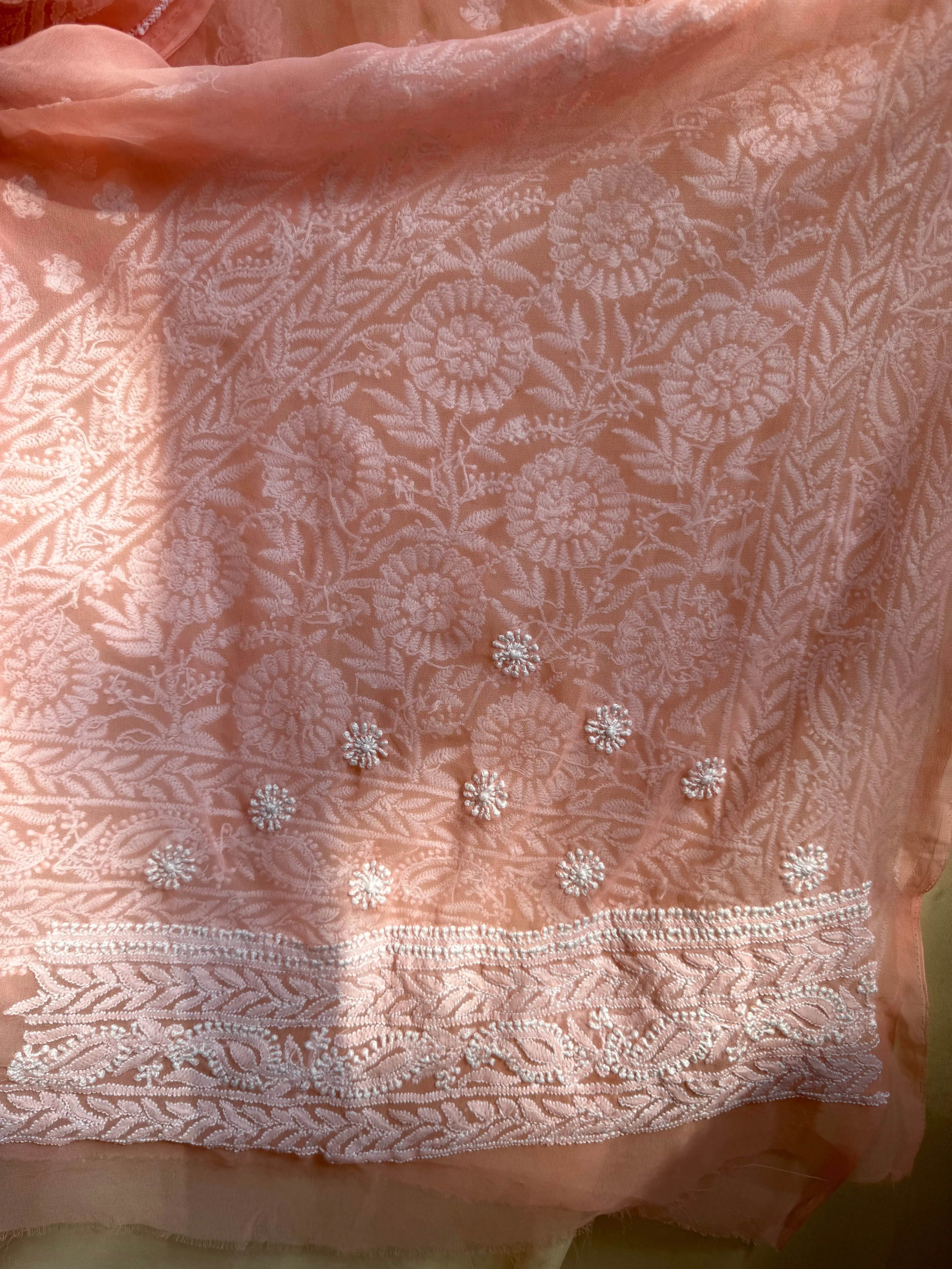 Georgette Chikankari saree in Peach ARIAA CHIKANKARI