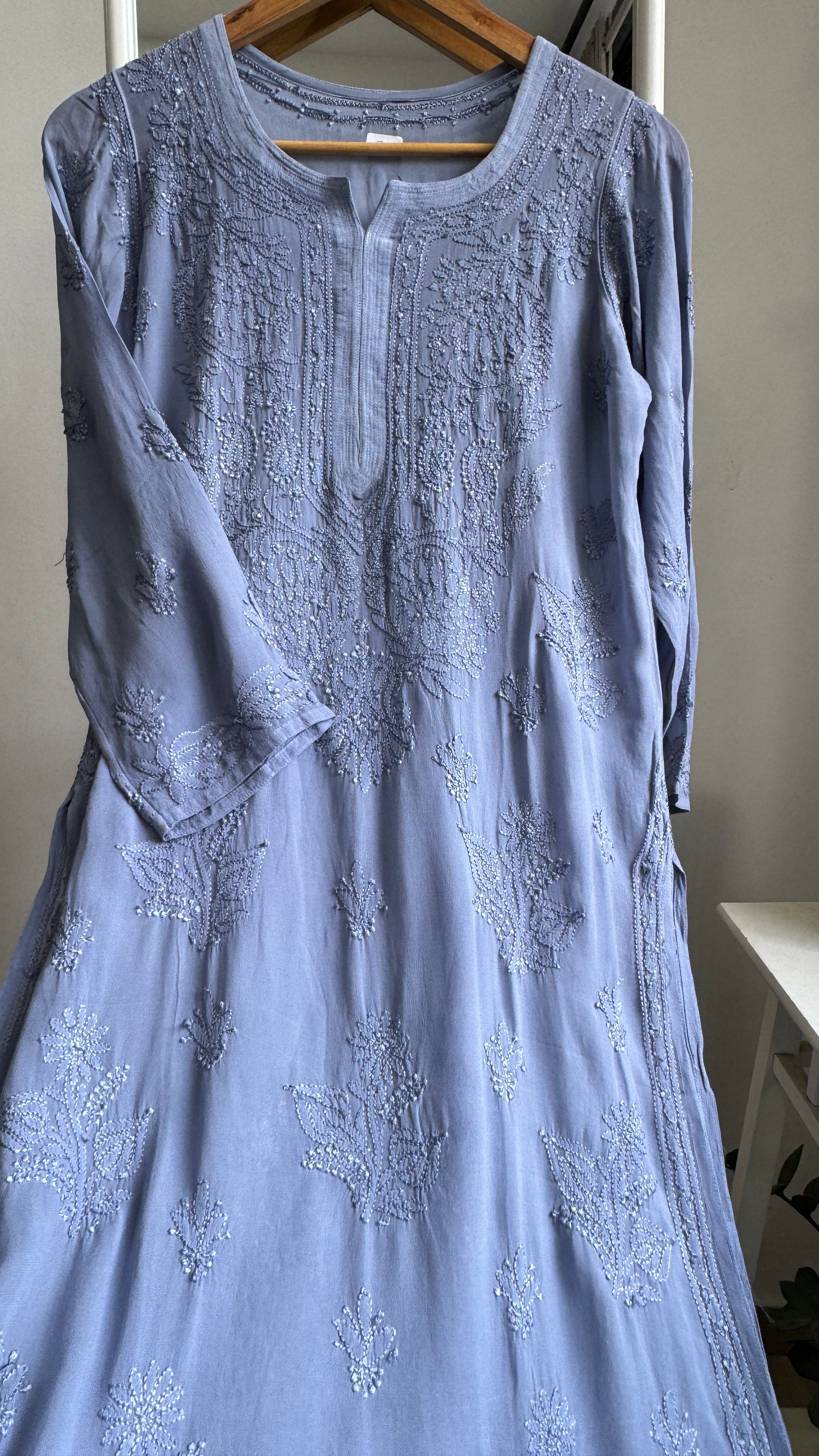 Viscose Kurti - Gala Booti- Cool Grey