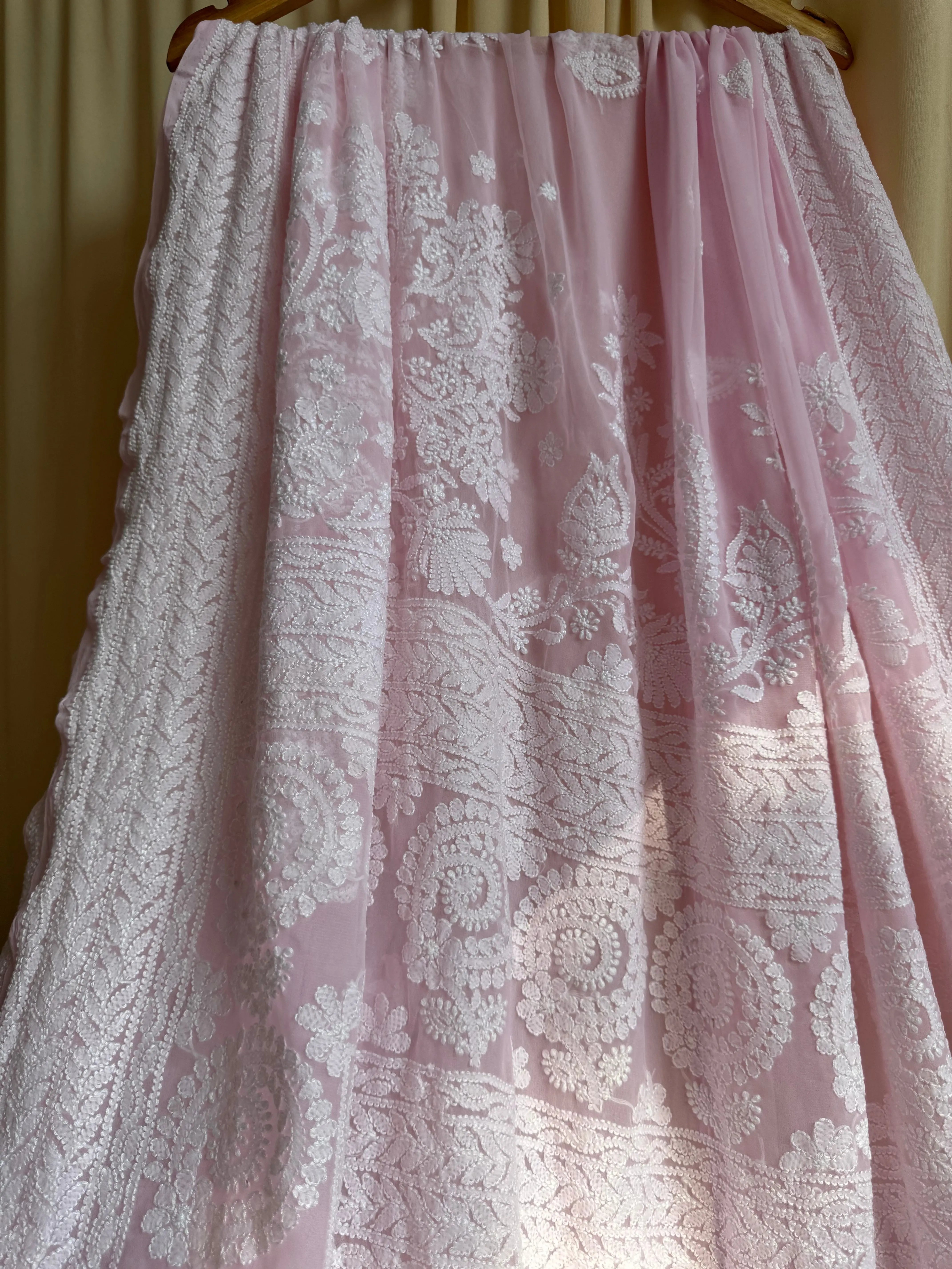 Georgette Chikankari saree in Pink ARIAA CHIKANKARI