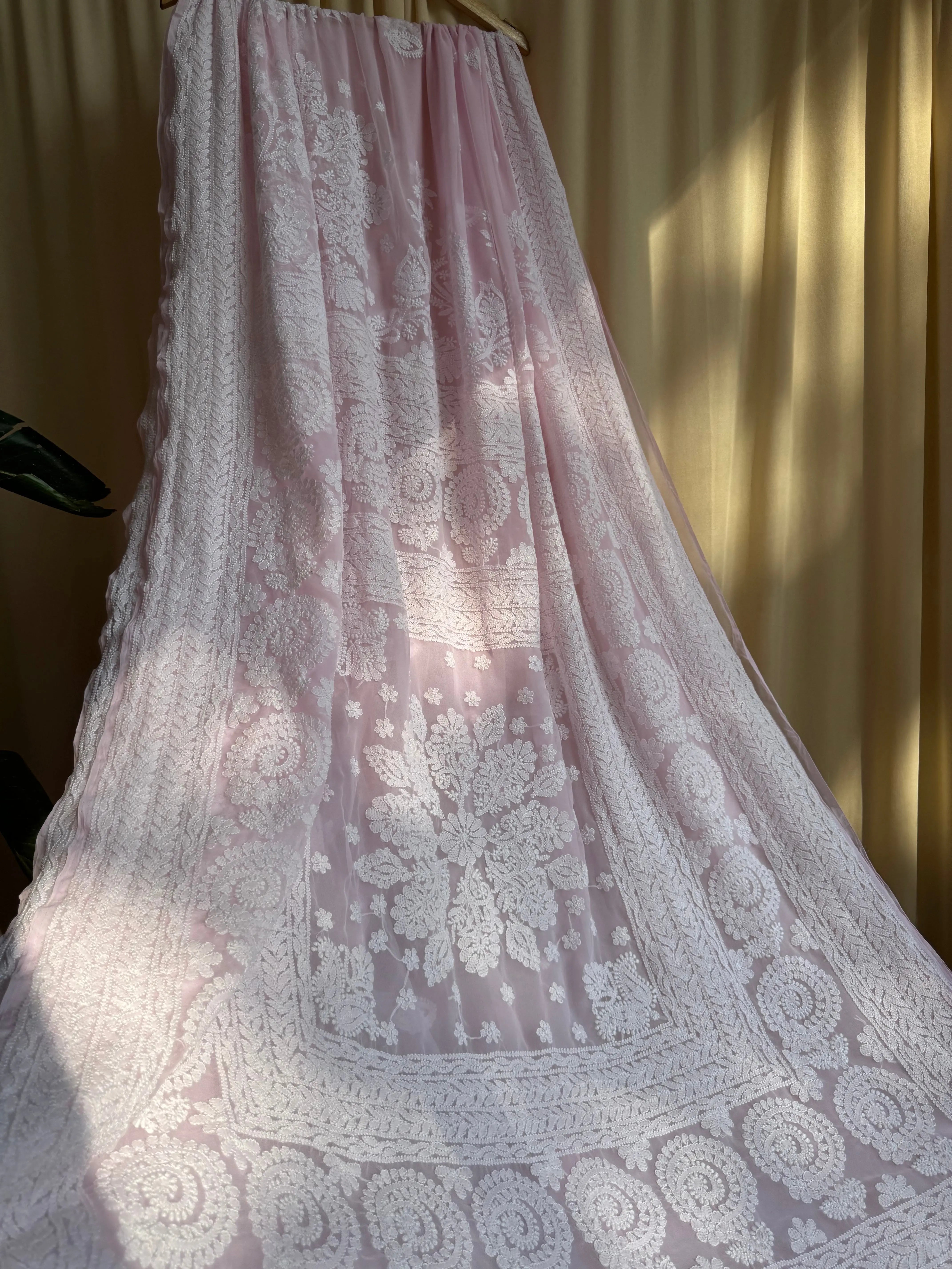 Georgette Chikankari saree in Pink ARIAA CHIKANKARI