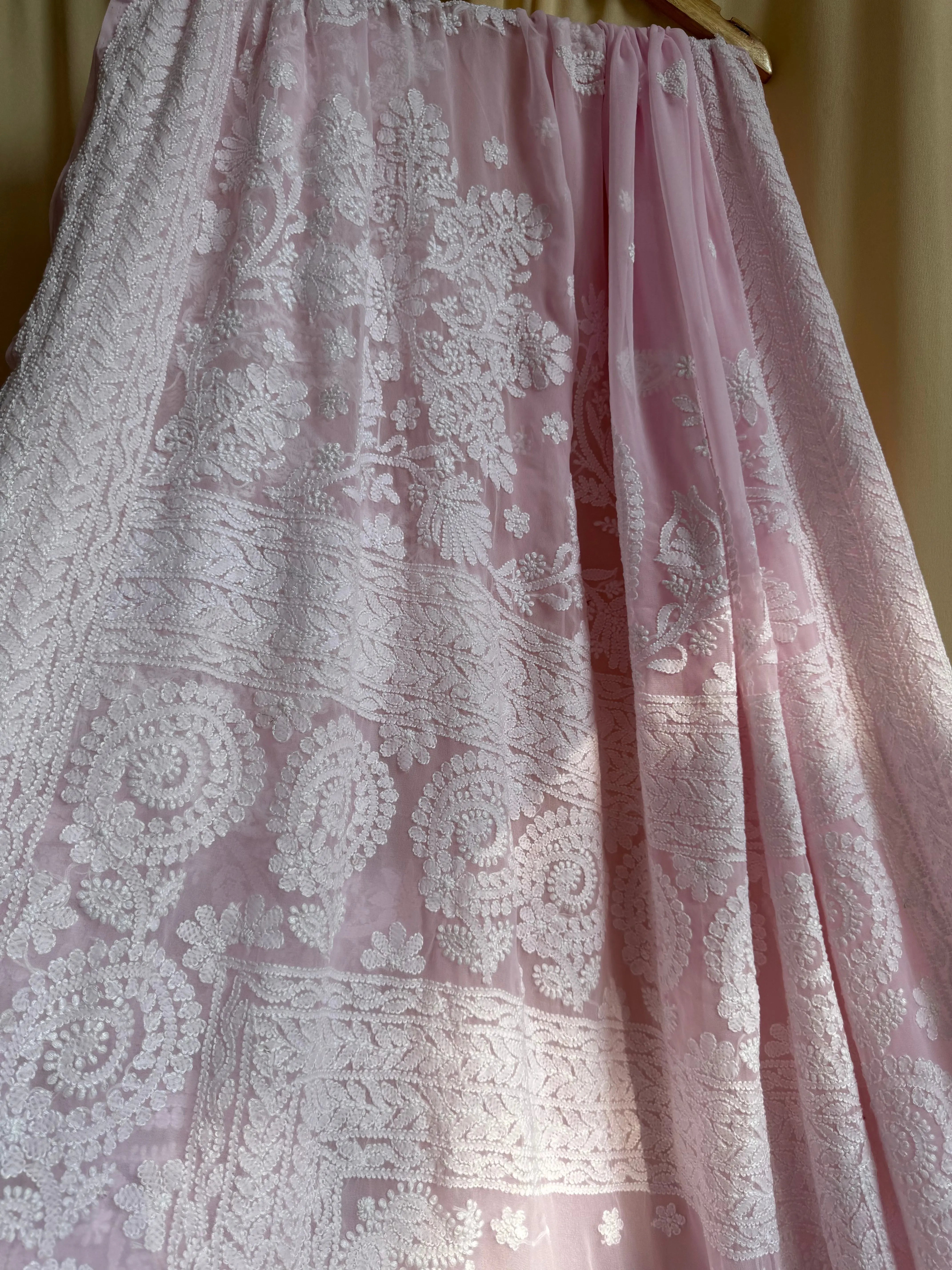 Georgette Chikankari saree in Pink ARIAA CHIKANKARI