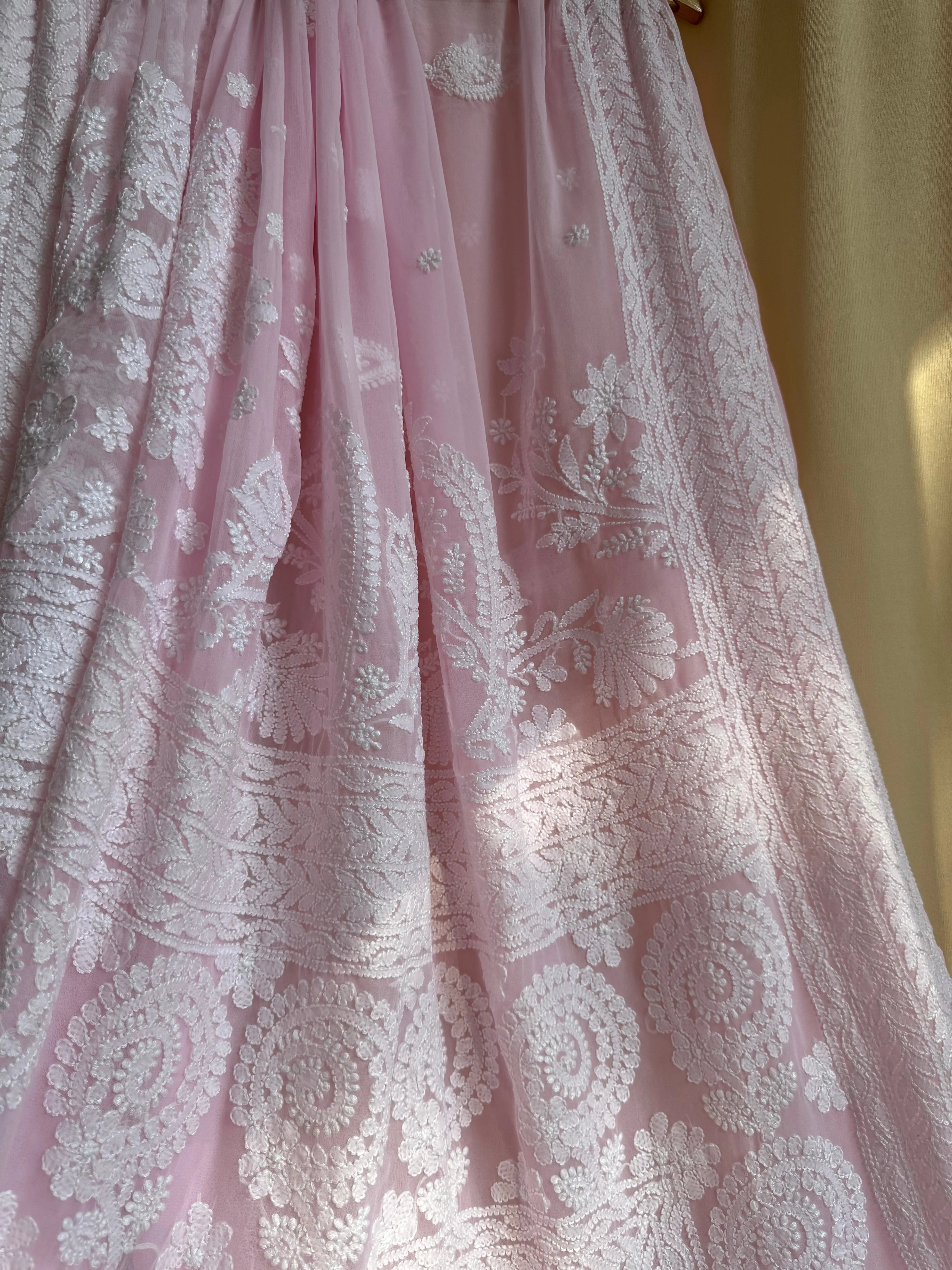 Georgette Chikankari saree in Pink ARIAA CHIKANKARI