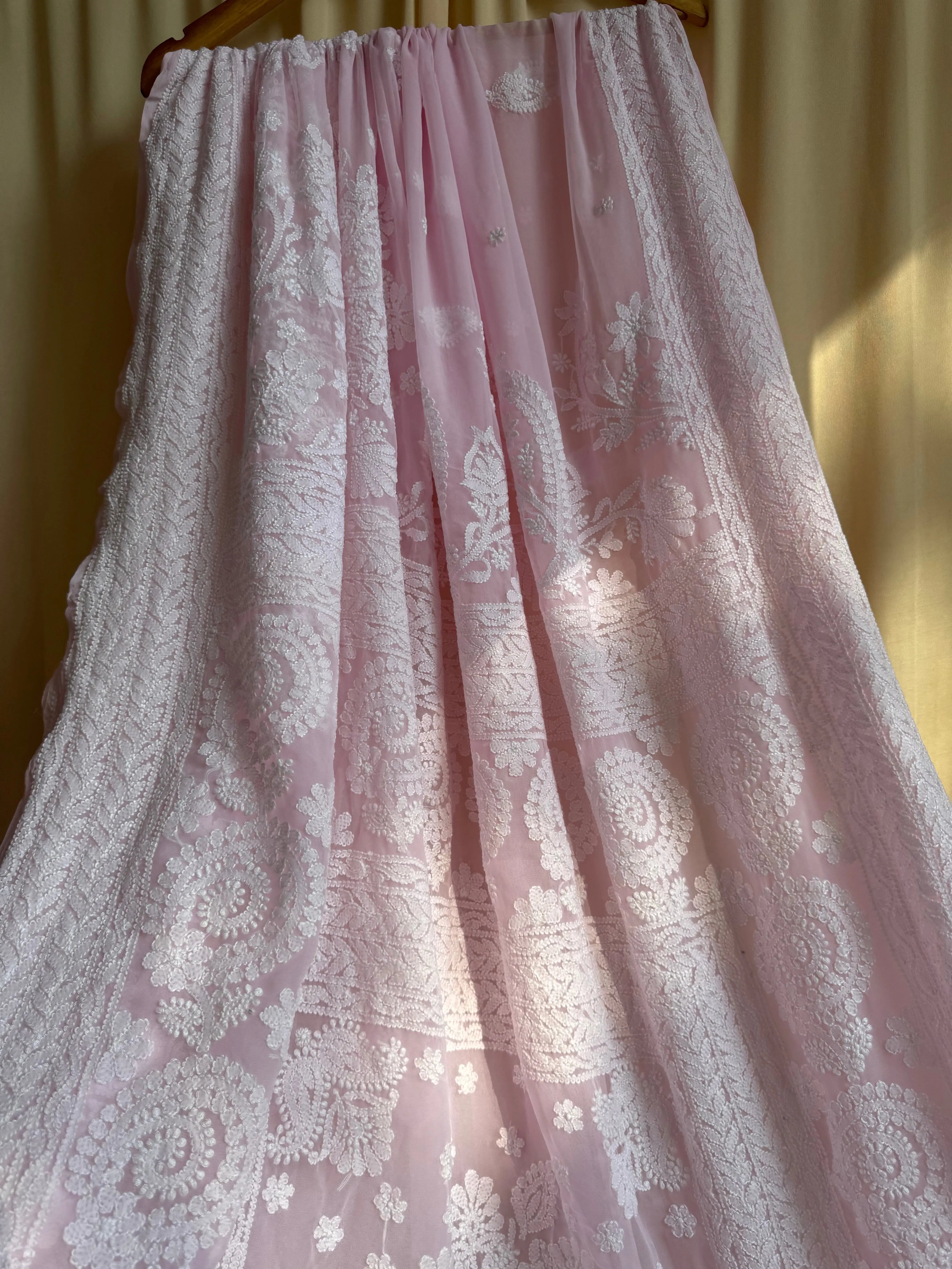 Georgette Chikankari saree in Pink ARIAA CHIKANKARI