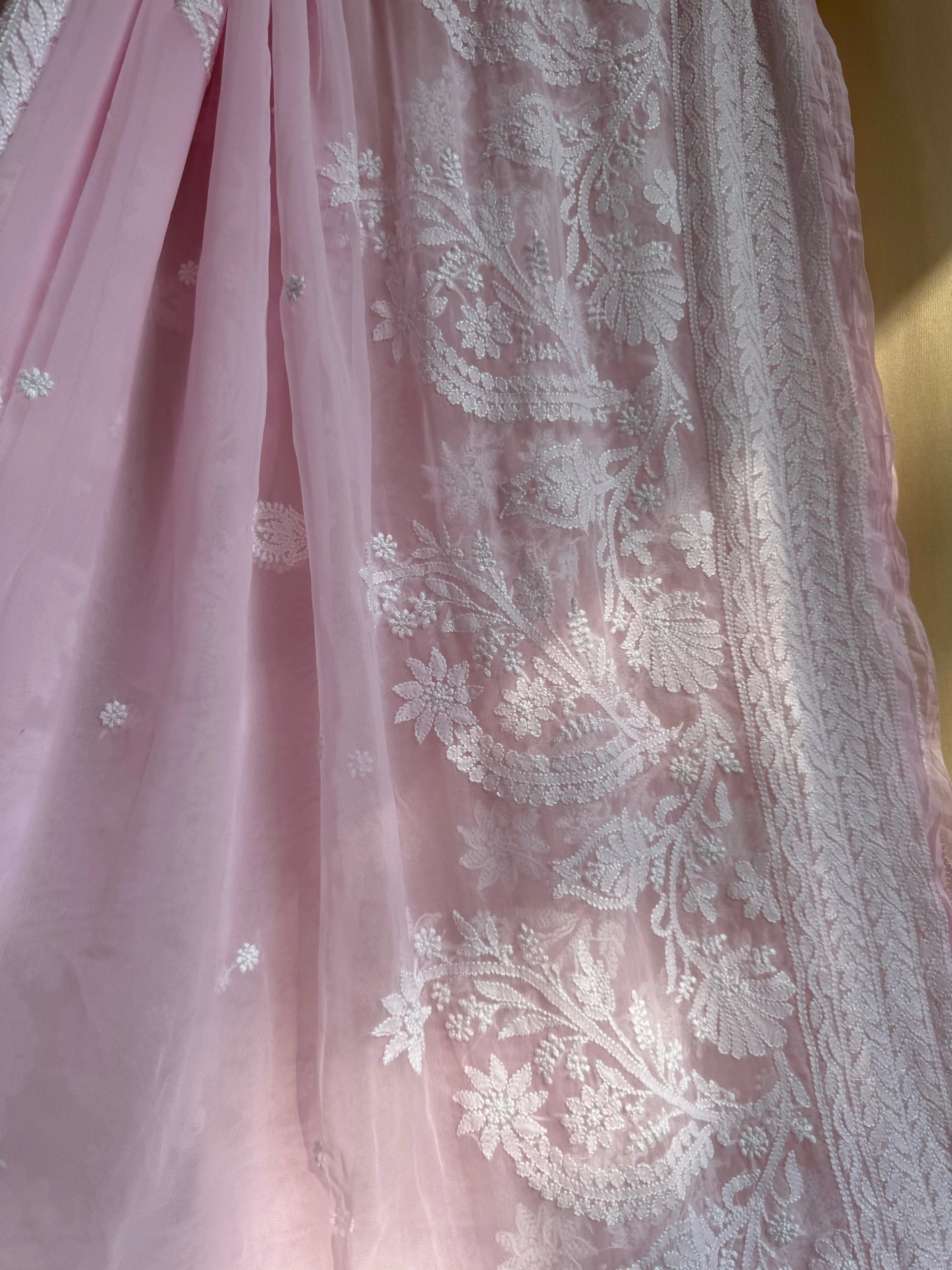 Georgette Chikankari saree in Pink ARIAA CHIKANKARI