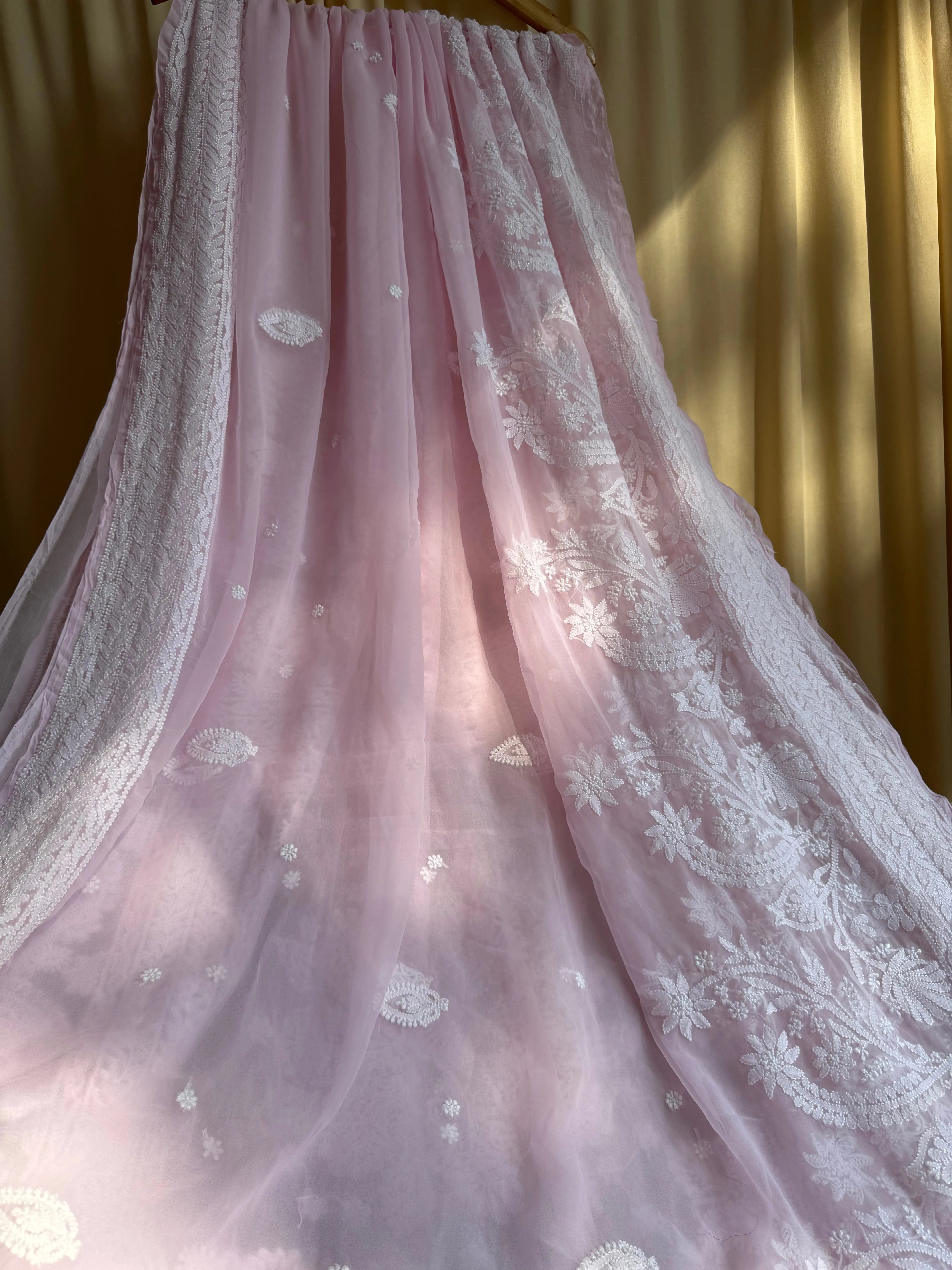 Georgette Chikankari saree in Pink ARIAA CHIKANKARI
