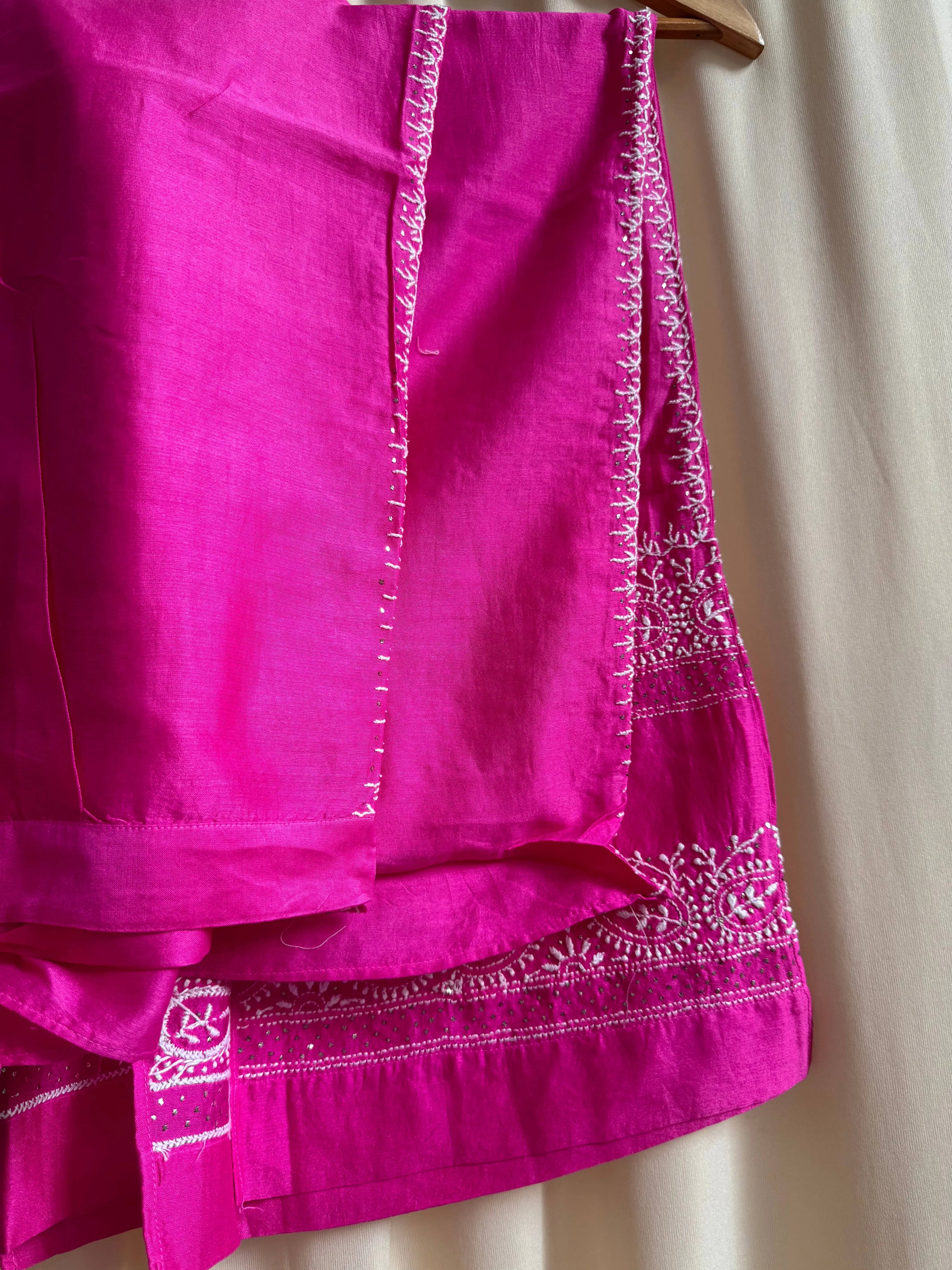 Chanderi Chikankari Cord Set with Mukaish Detailing - Hot Pink ARIAA CHIKANKARI
