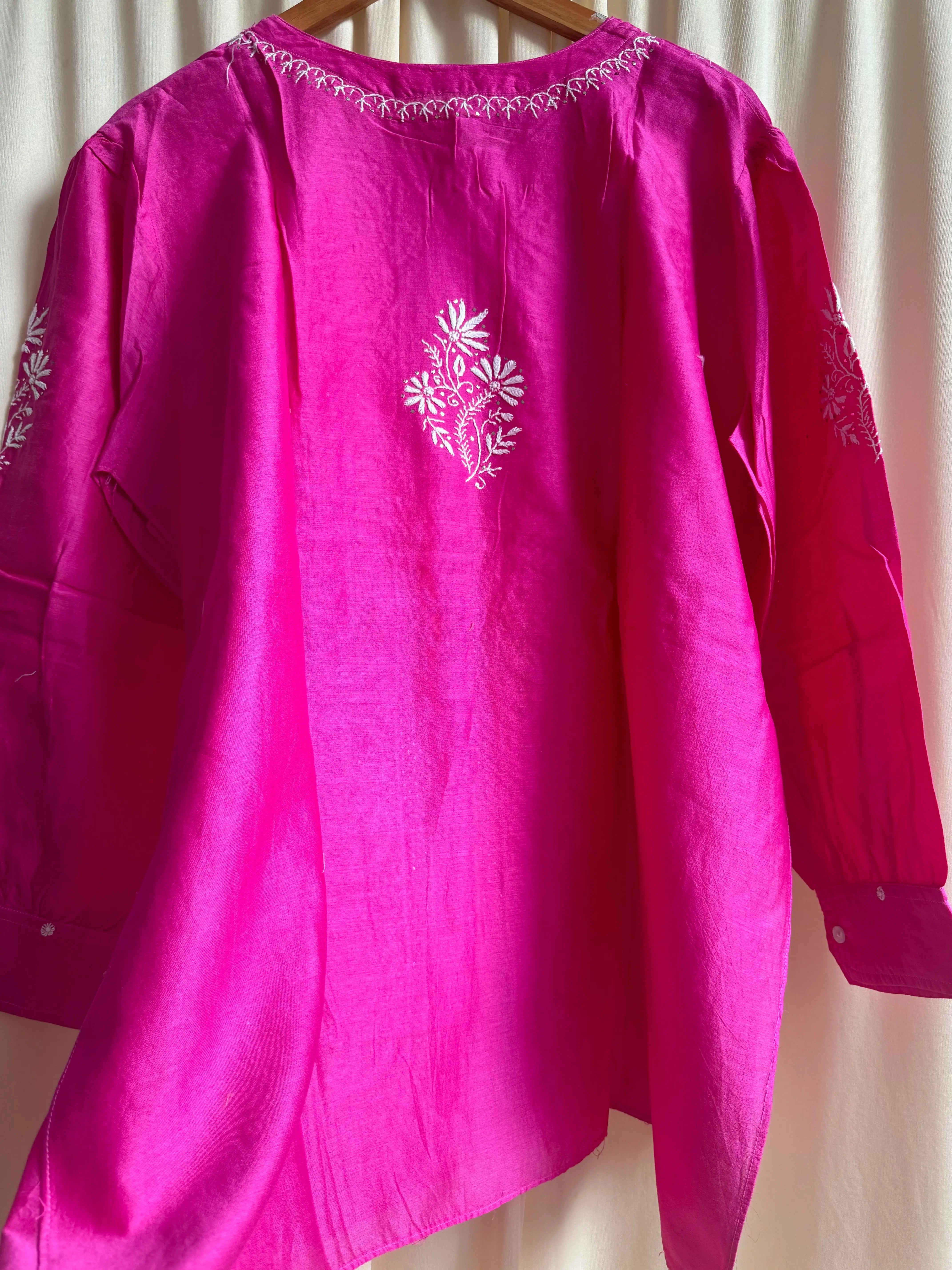 Chanderi Chikankari Cord Set with Mukaish Detailing - Hot Pink ARIAA CHIKANKARI