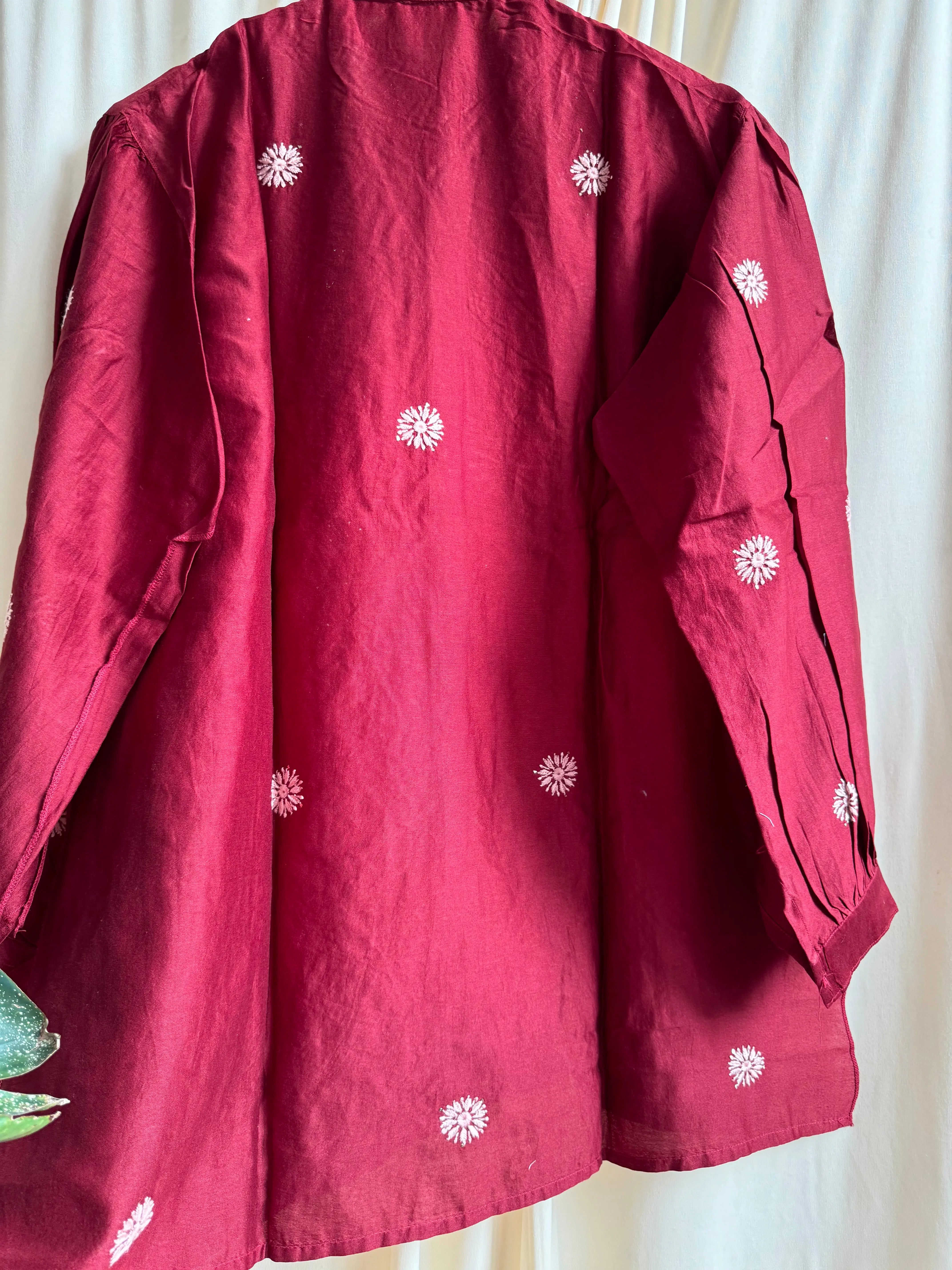 Chanderi Chikankari Cord Set with Mukaish Detailing - Maroon ARIAA CHIKANKARI