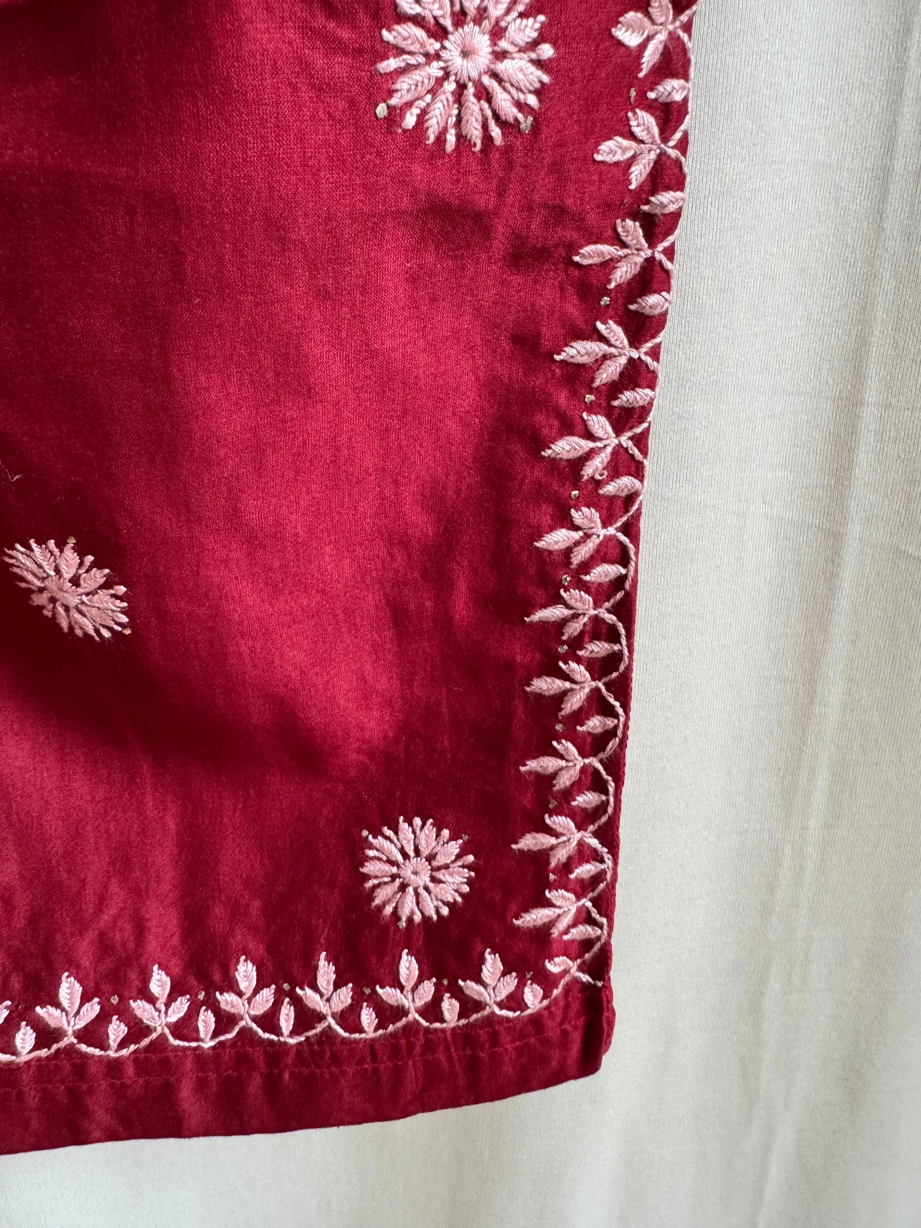 Chanderi Chikankari Cord Set with Mukaish Detailing - Maroon ARIAA CHIKANKARI