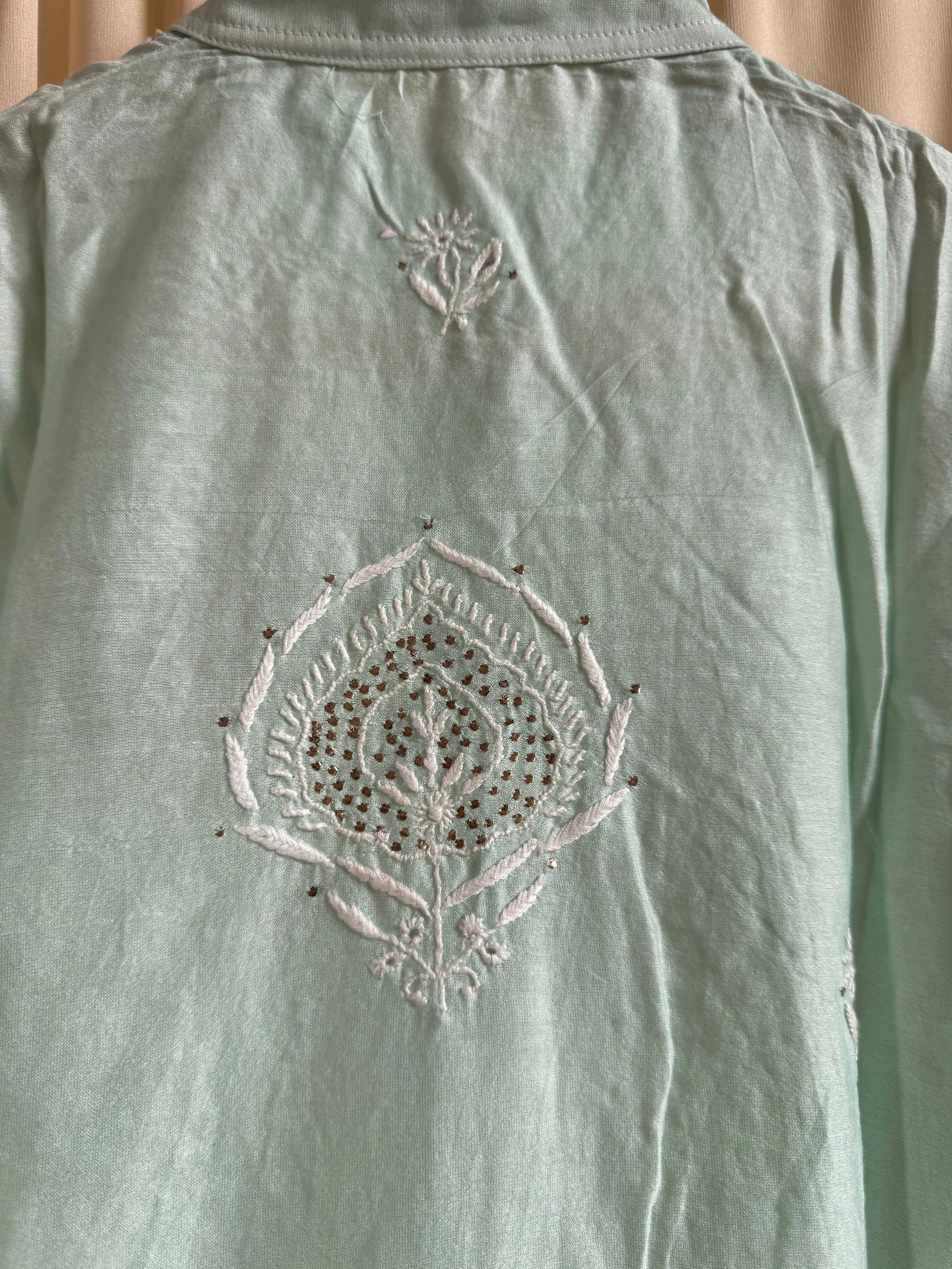 Chanderi Chikankari Cord Set with Mukaish Detailing - Mint Green ARIAA CHIKANKARI