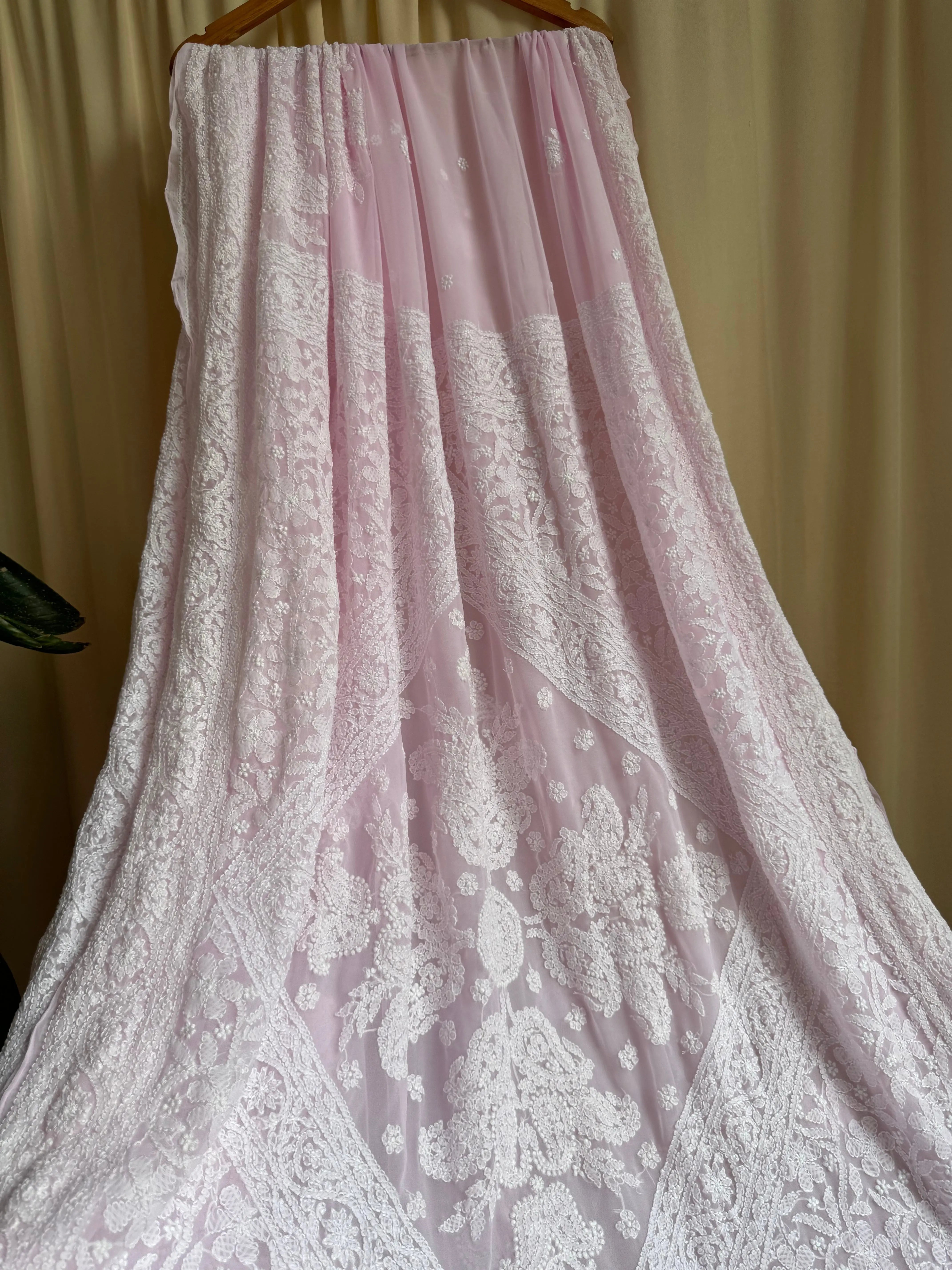Georgette Chikankari saree in Pink ARIAA CHIKANKARI