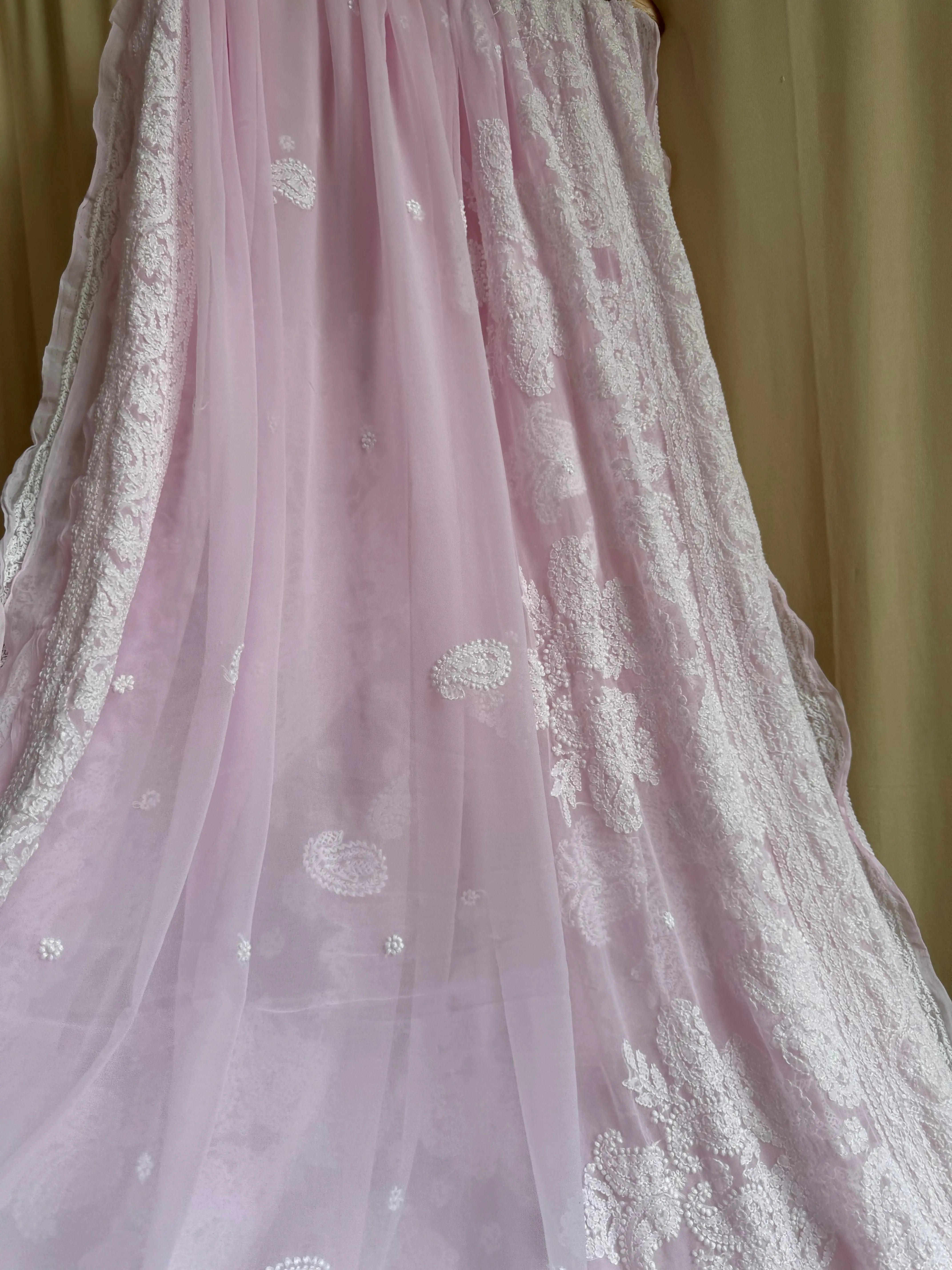 Georgette Chikankari saree in Pink ARIAA CHIKANKARI