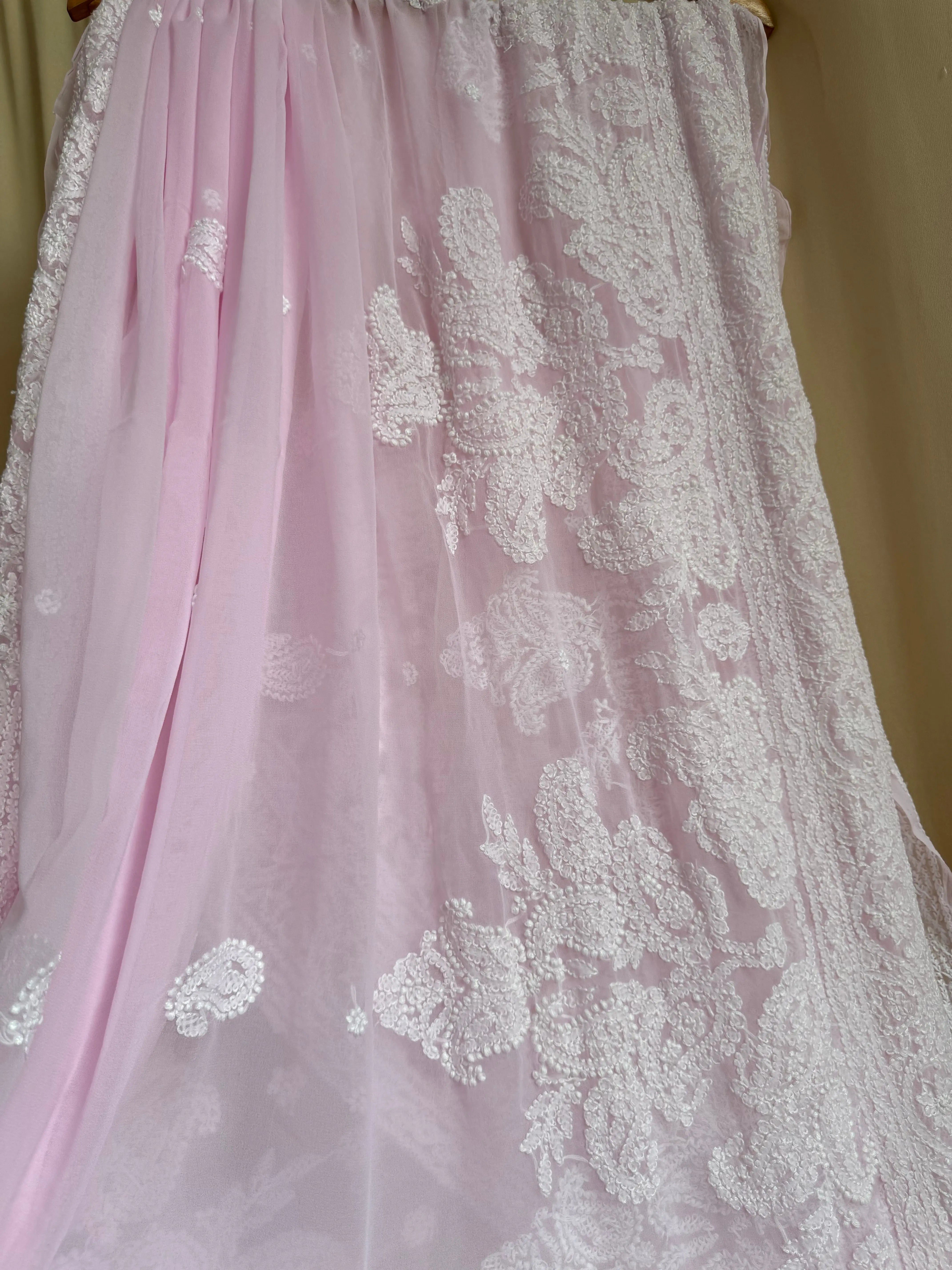 Georgette Chikankari saree in Pink ARIAA CHIKANKARI