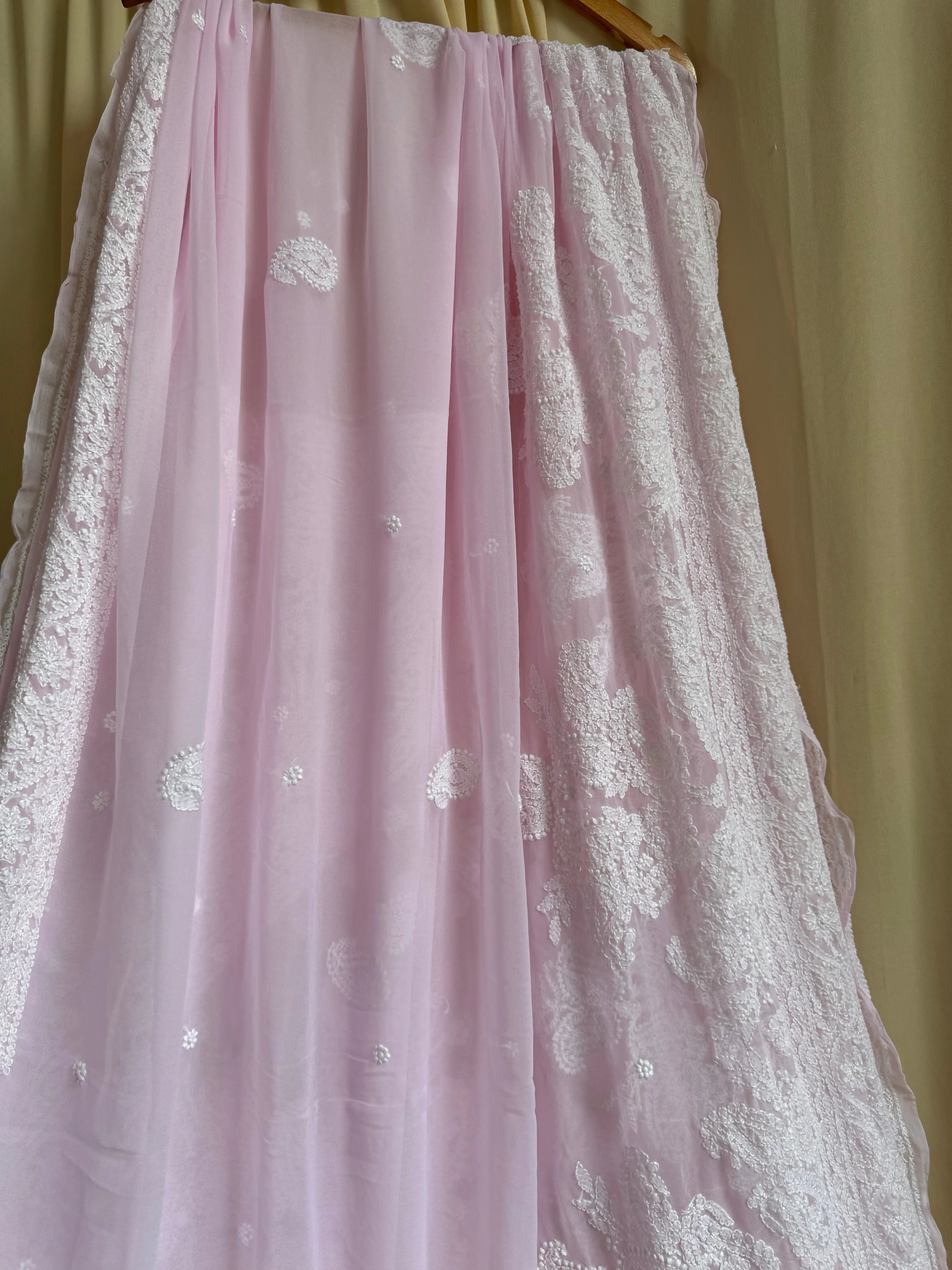 Georgette Chikankari saree in Pink ARIAA CHIKANKARI